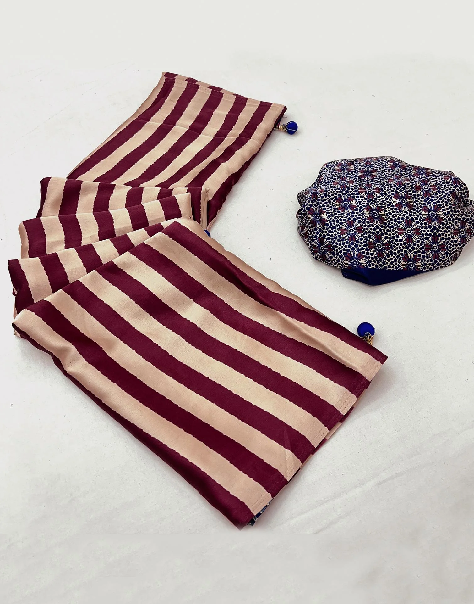 Wine Satin Printed Saree - Image 8