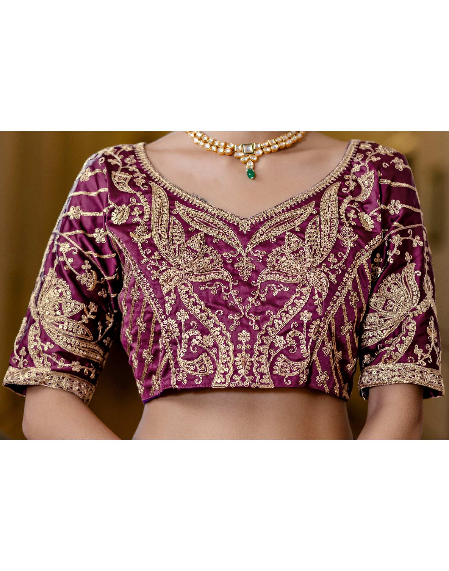 Wine Shimmer Chiffon Lace Saree - Image 10