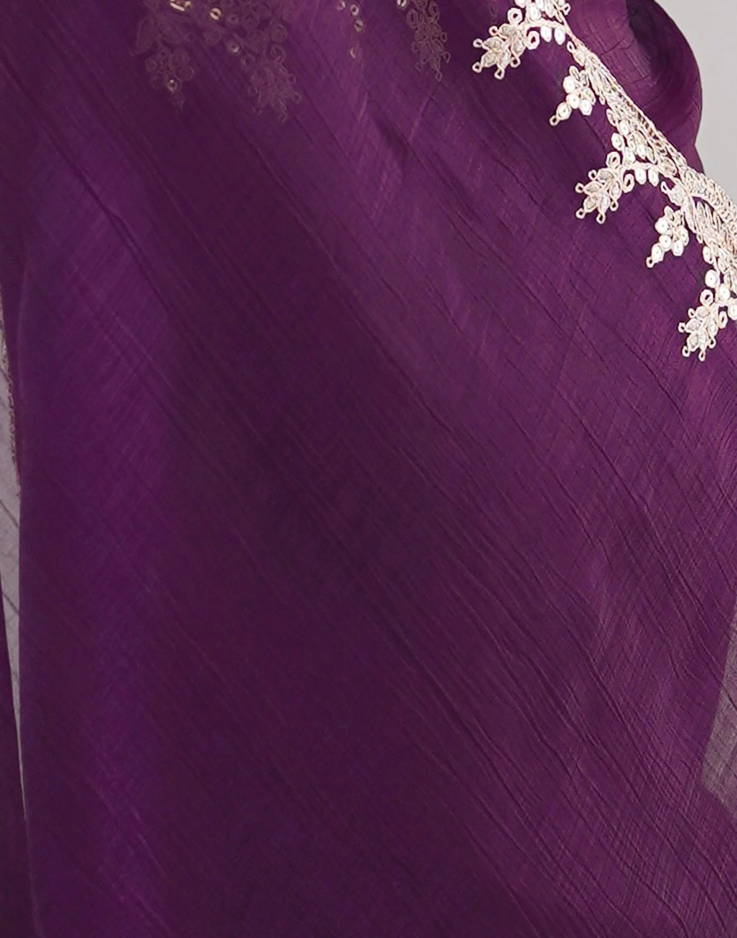 Wine Shimmer Chiffon Sequence Embroidery Saree - Image 9