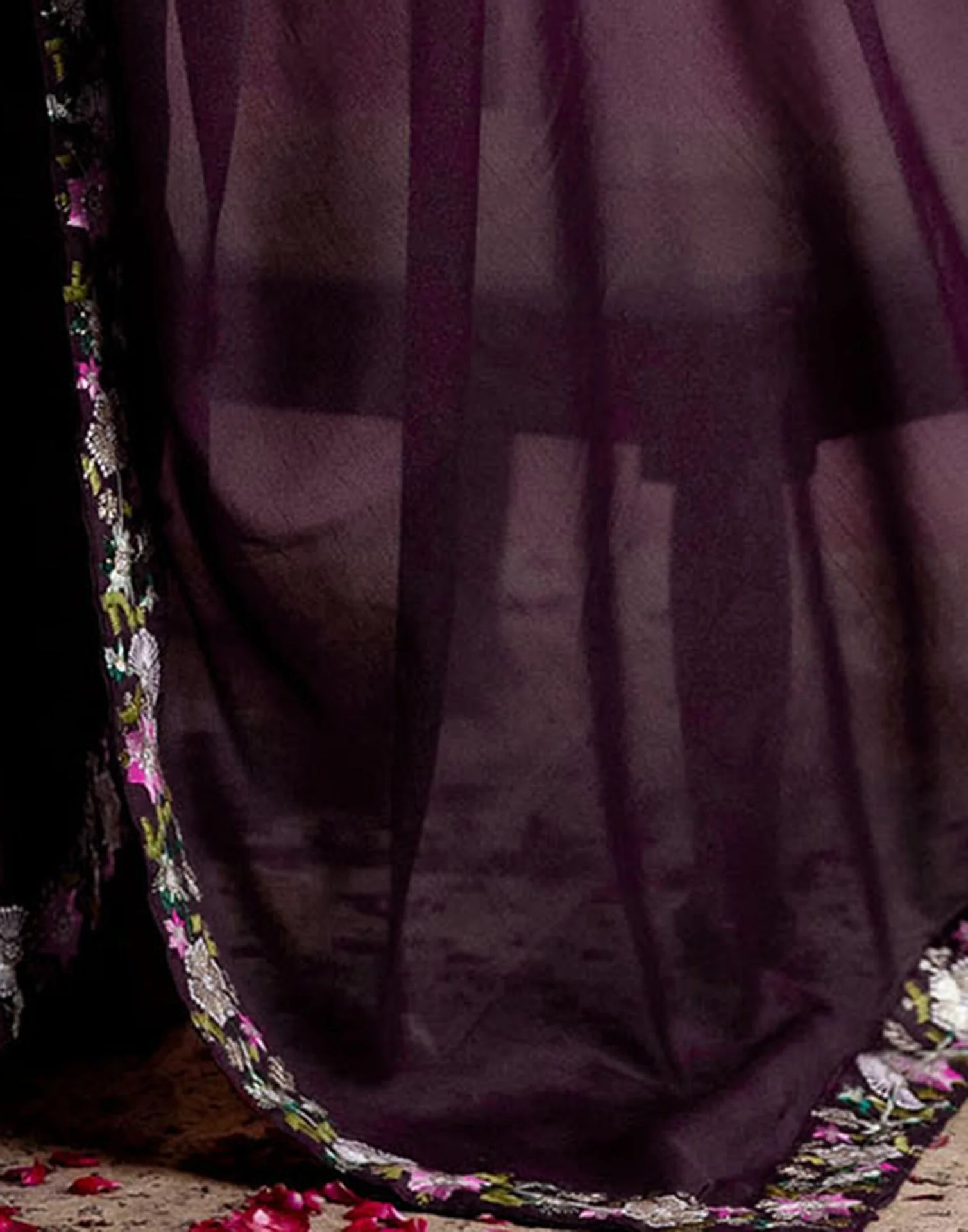 Wine Shimmer Embroidery lace Saree - Image 10