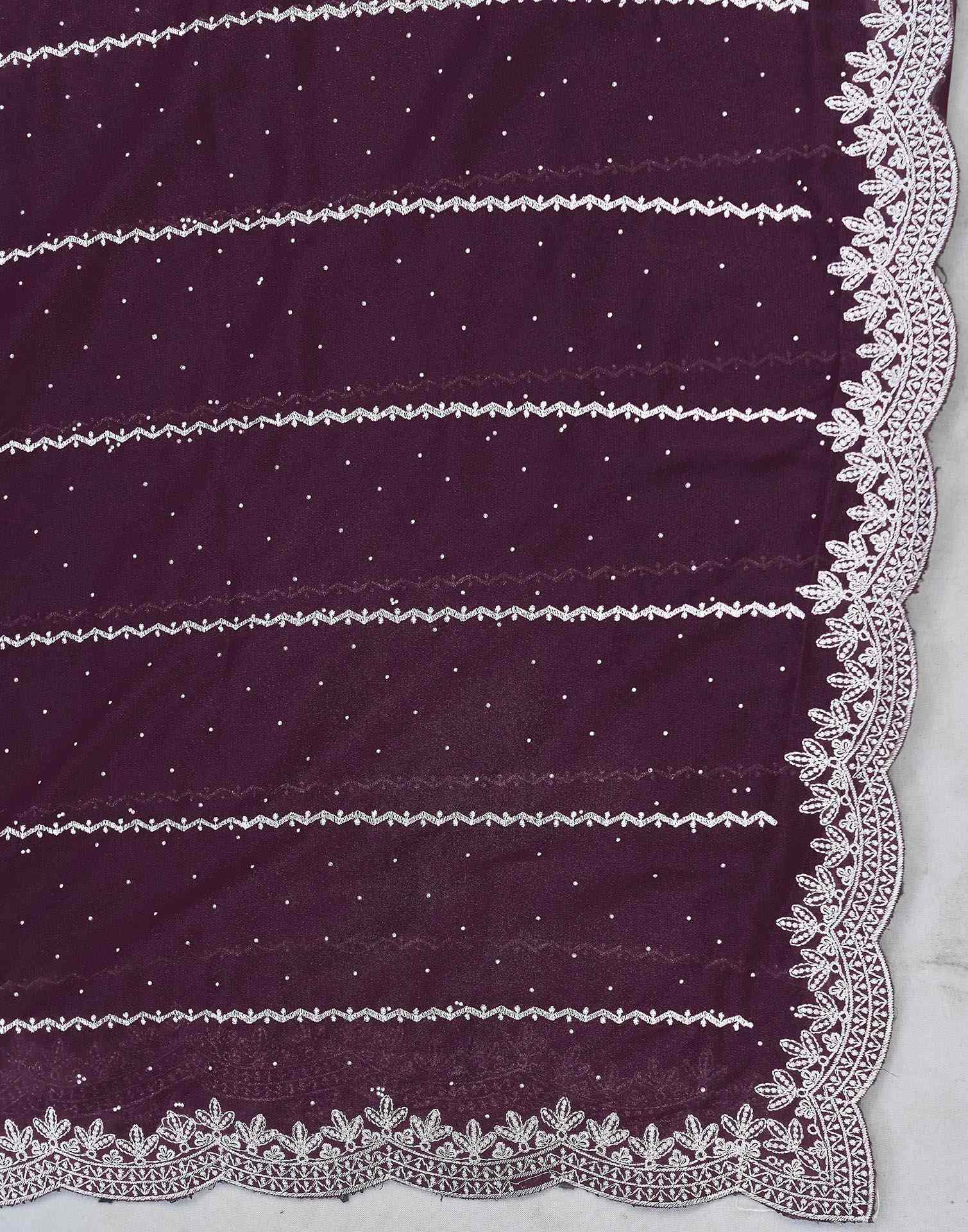 Wine Shimmer Georgette Embroidery Embellished Saree - Image 8