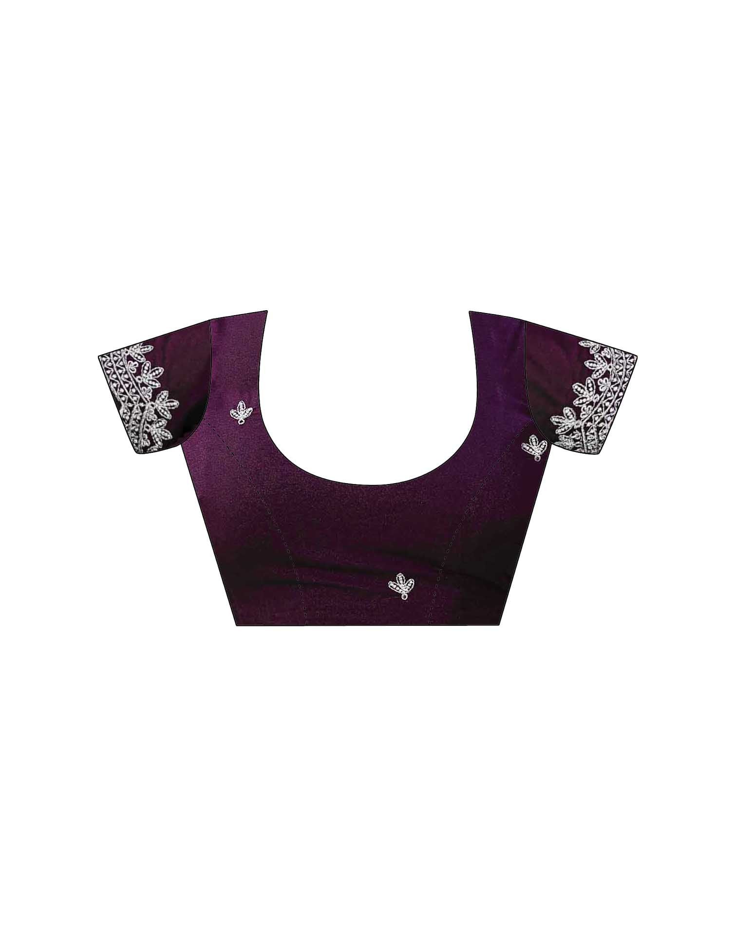Wine Shimmer Georgette Embroidery Embellished Saree - Image 9