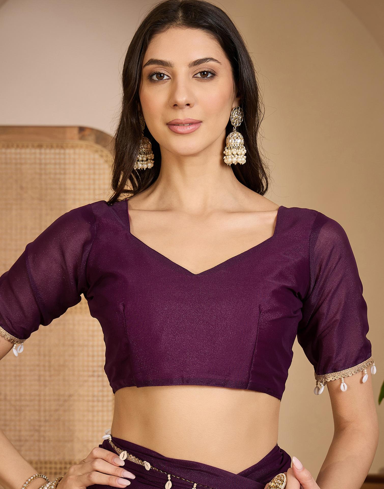 Wine Shimmer Lace Saree - Image 8