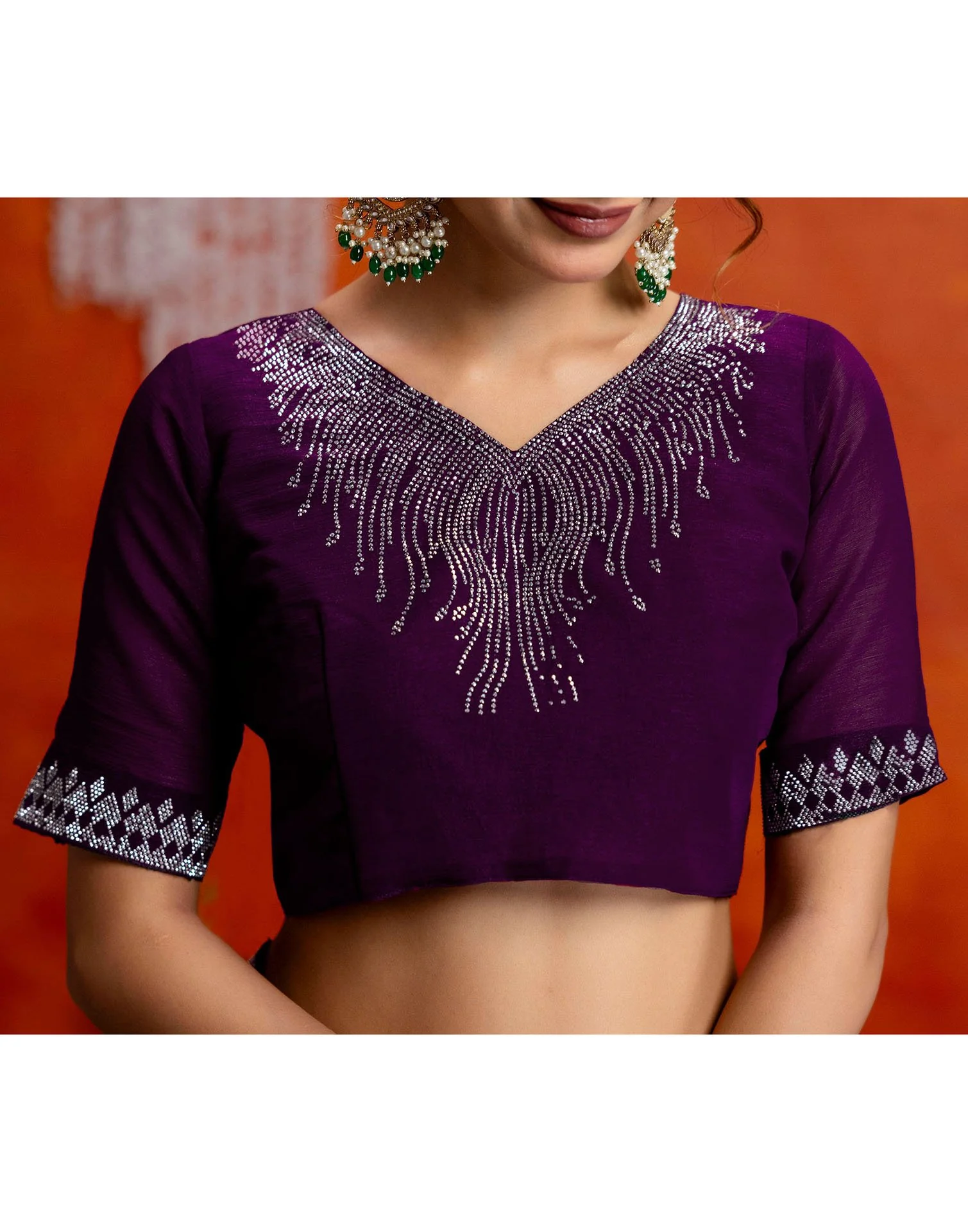 Wine Shimmer Stone Work Swarovski Saree - Image 10