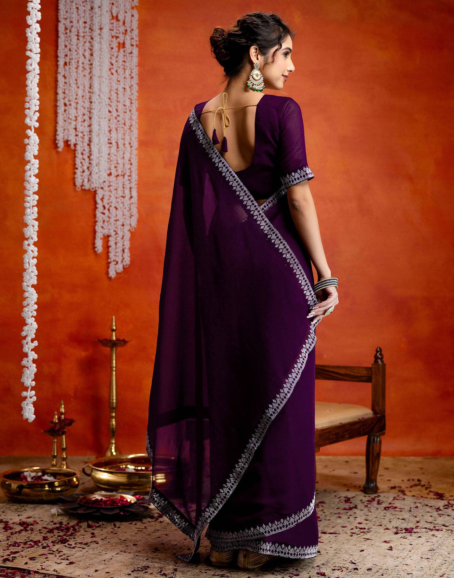 Wine Shimmer Stone Work Swarovski Saree - Image 7