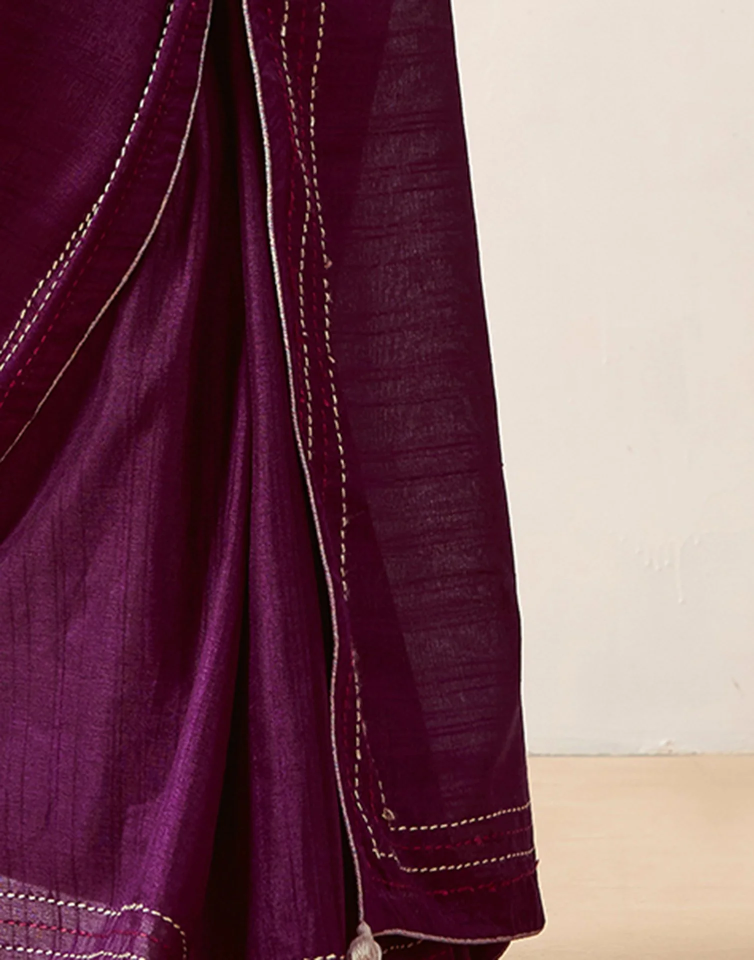 Wine Silk Embroidery Saree - Image 6