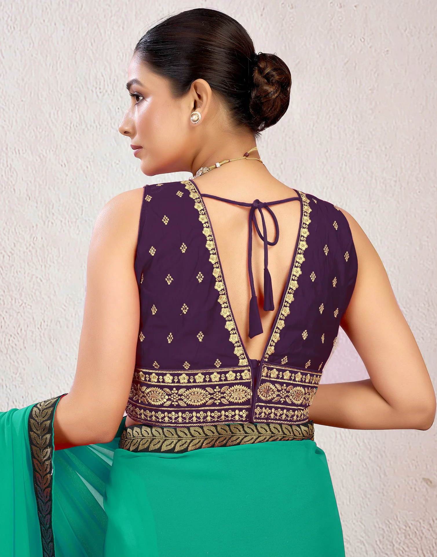 Wine Silk Plain Embroidery Blouse - Image 2