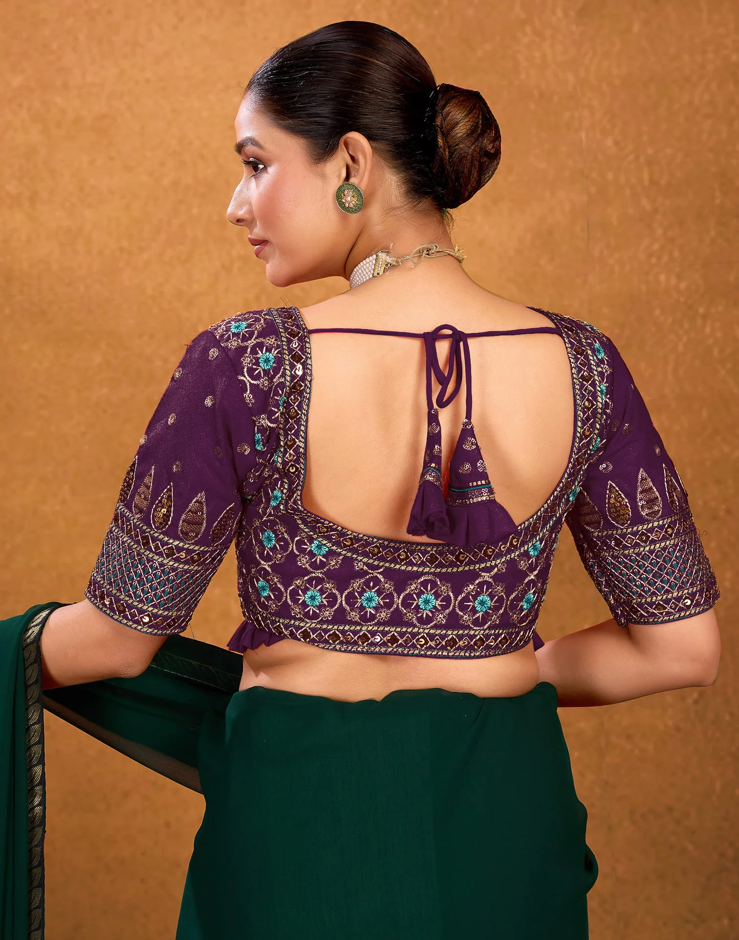 Wine Silk Sequence Embroidery Blouse - Image 7