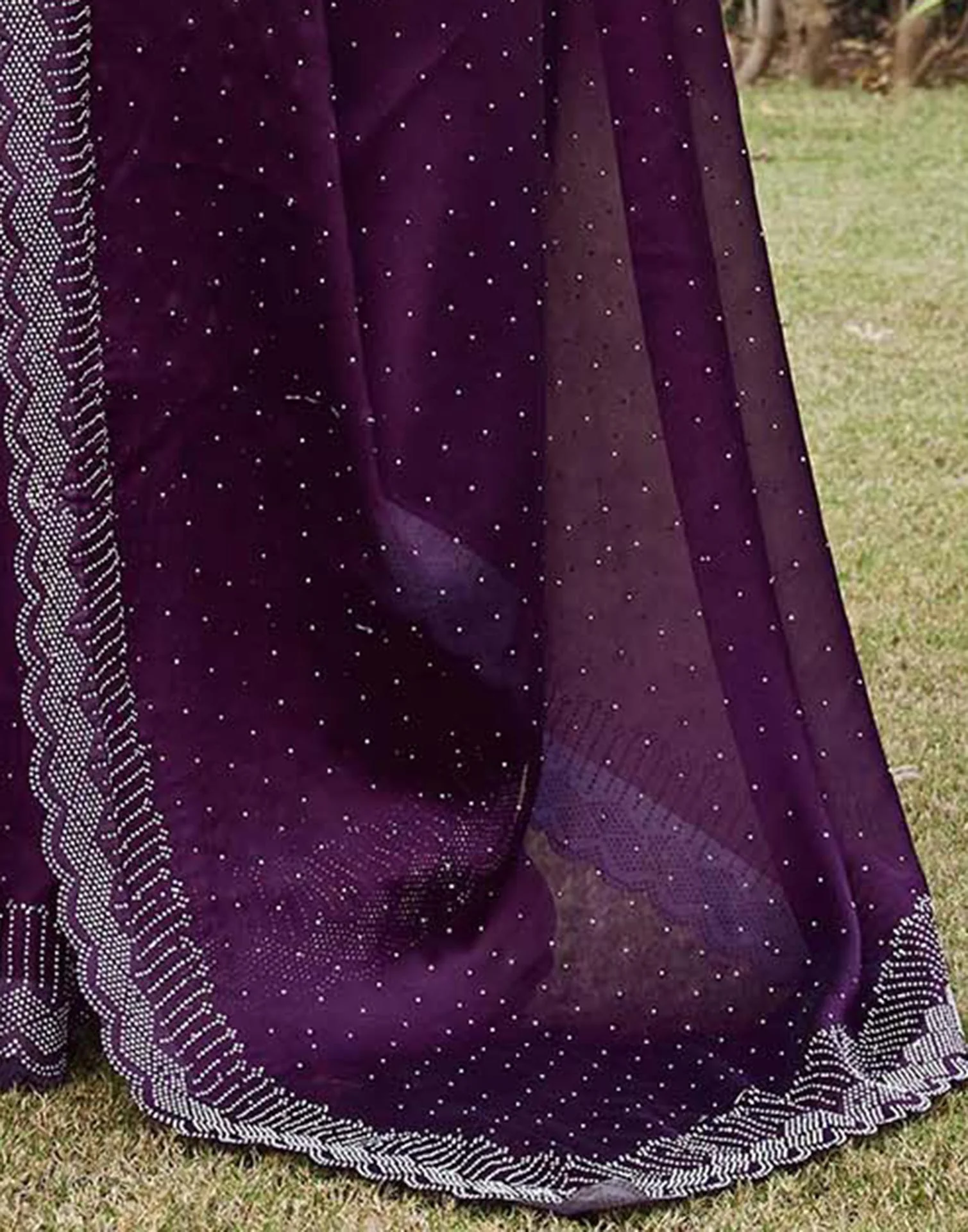 Wine Silk Stone Work Swarovski Saree - Image 10