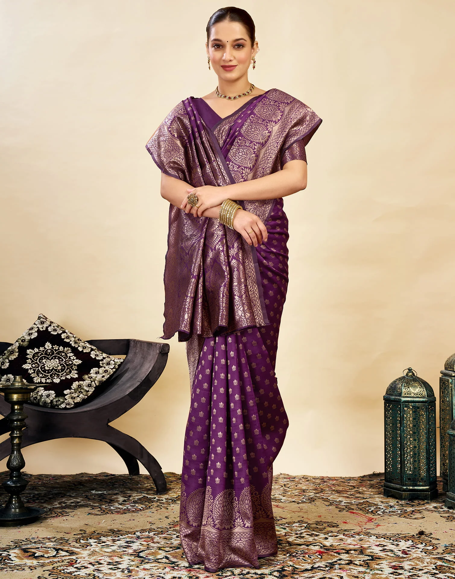 Purple Silk Woven Banarasi Saree - Image 5