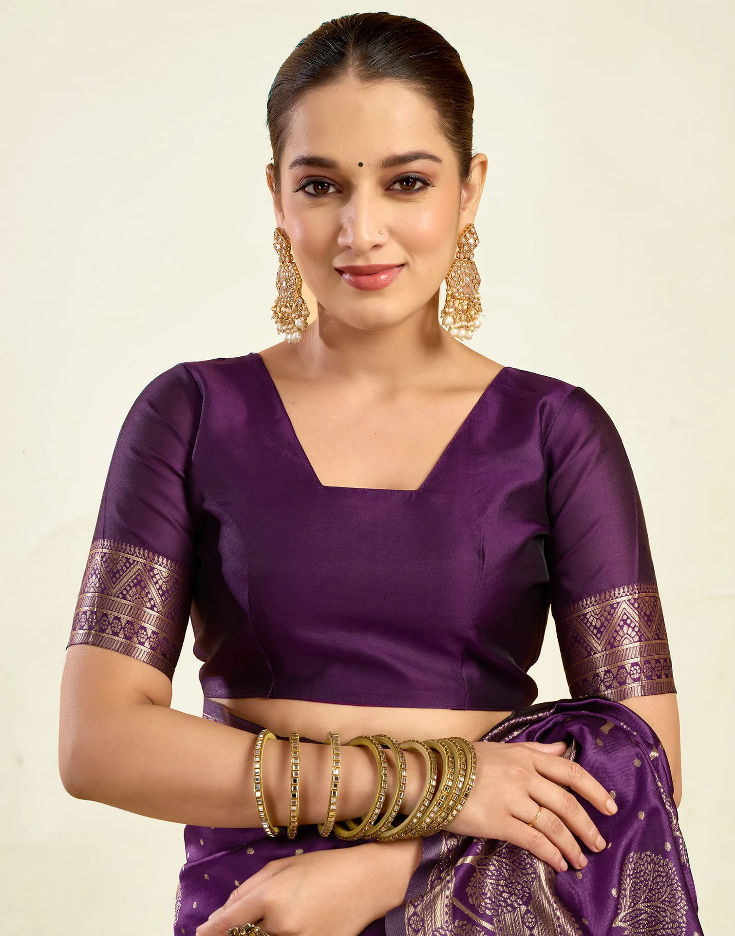 Purple Silk Blend Woven Banarasi Saree - Image 8