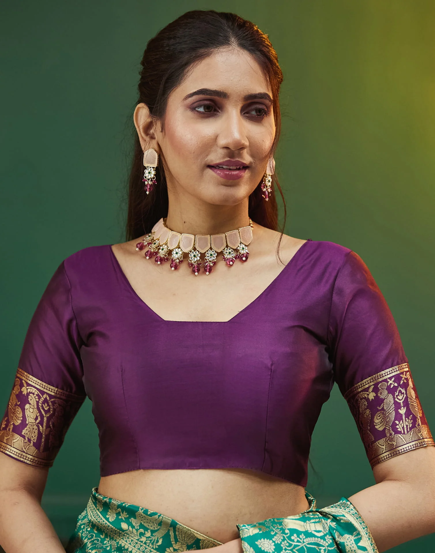 Wine Silk Woven Banarasi Saree - Image 6