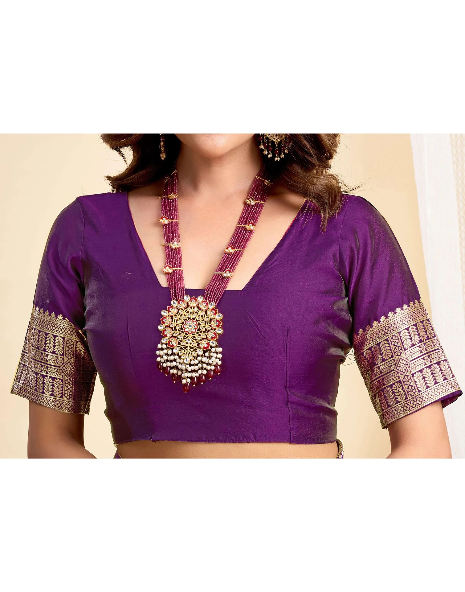 Wine Silk Woven Banarasi Saree - Image 7