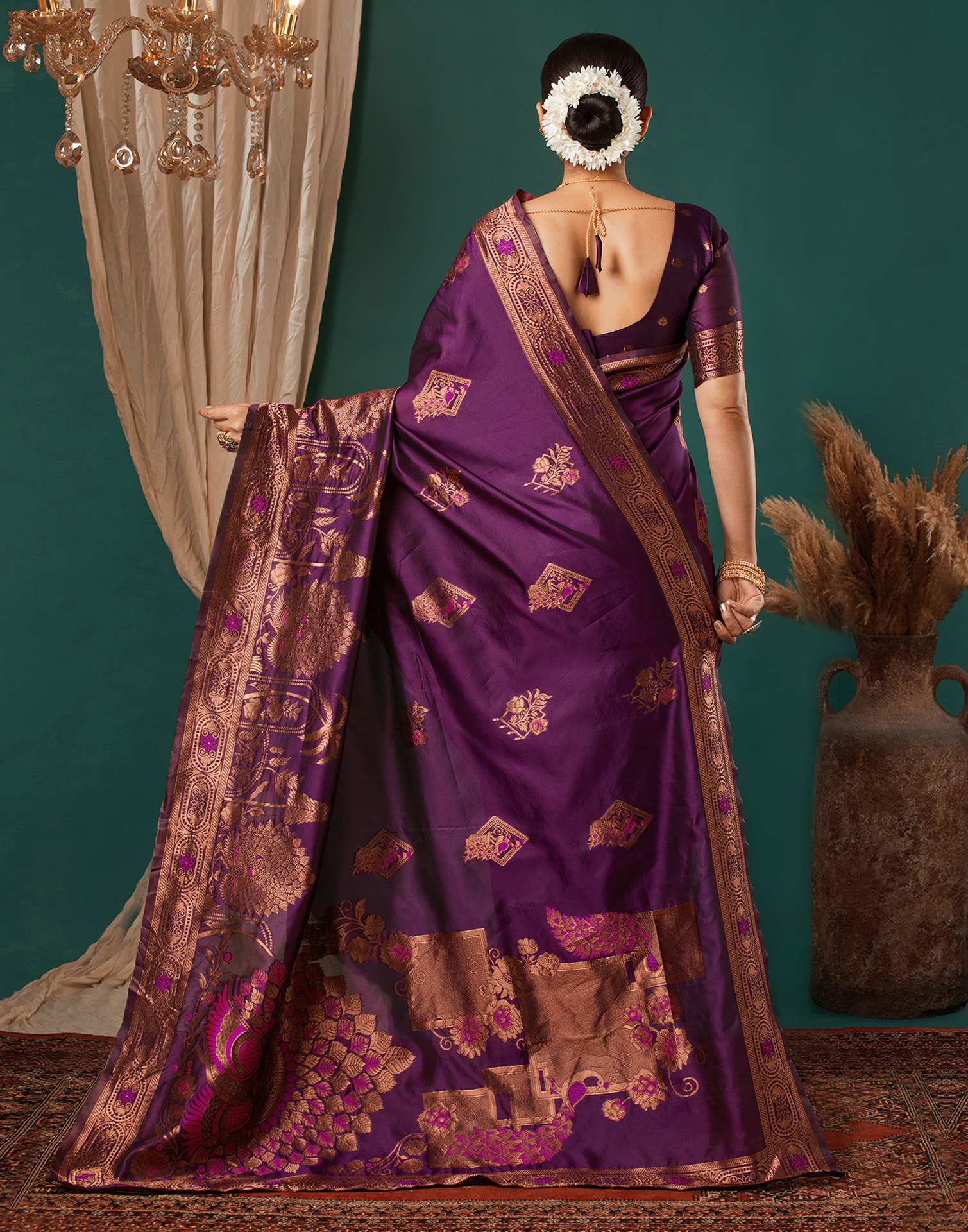 Wine Silk Woven Banarasi Saree - Image 6