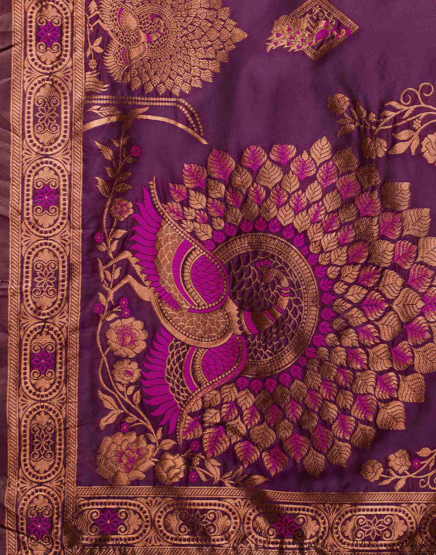 Wine Silk Woven Banarasi Saree - Image 9