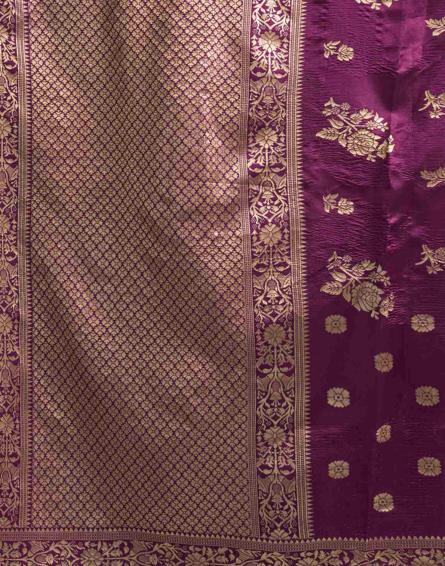 Wine Silk Woven Banarasi Saree - Image 7
