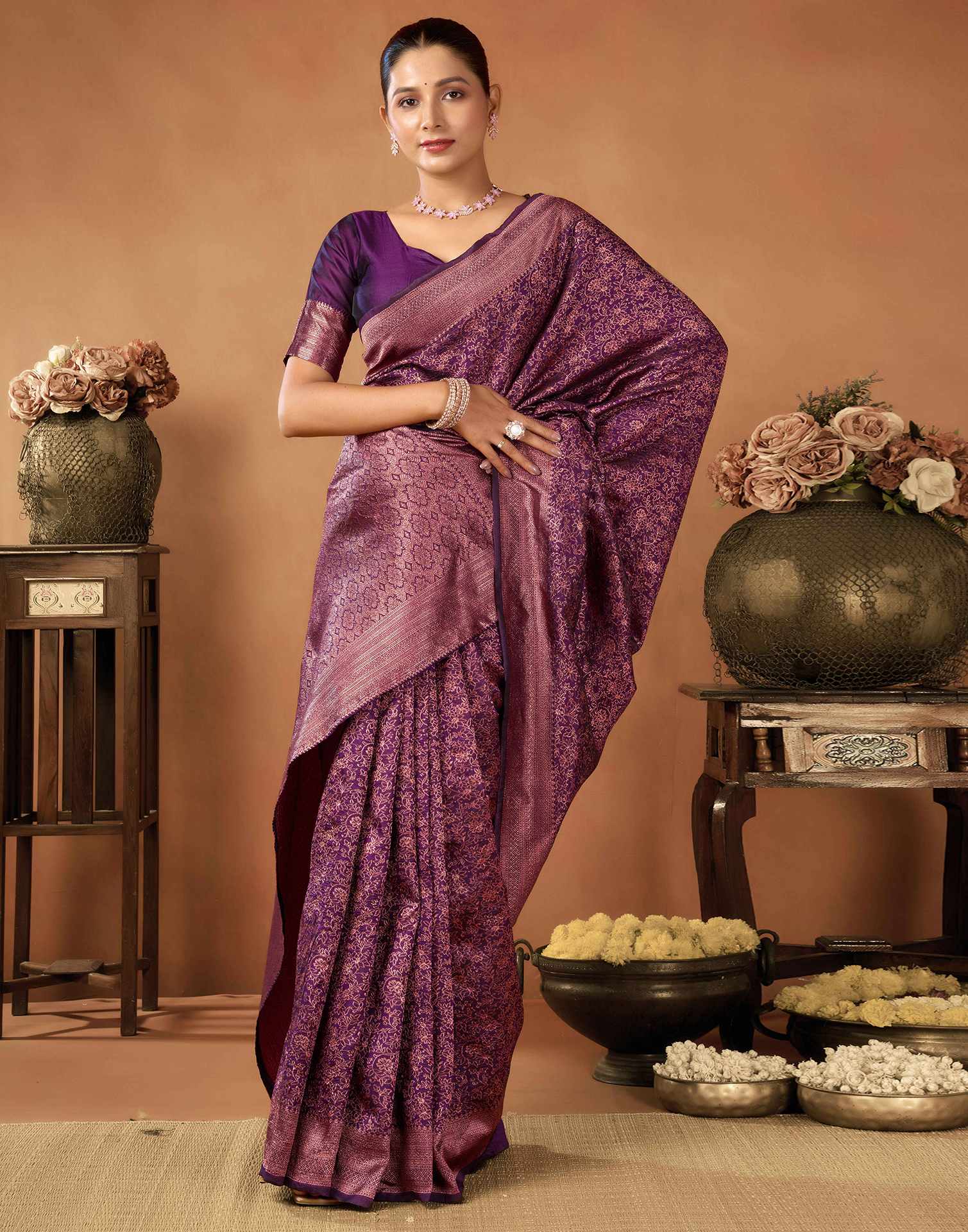 Wine Silk Woven Saree - Image 5