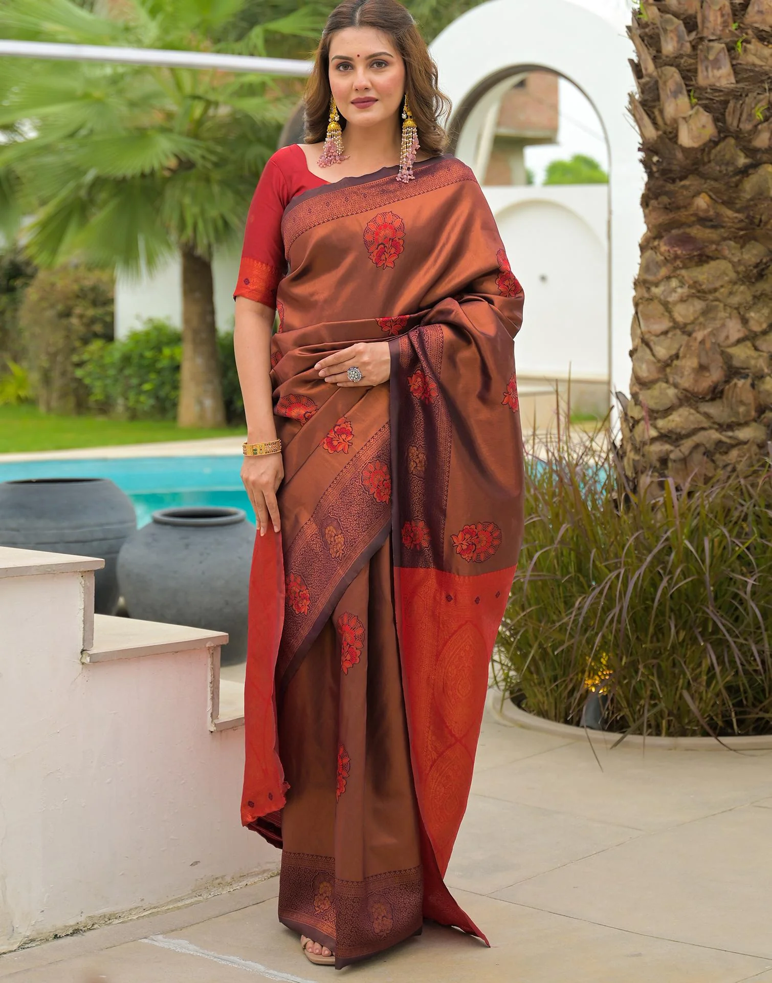 Wine Silk Woven Saree - Image 7