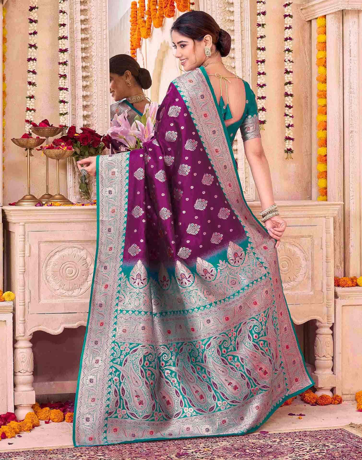 Wine Silk Woven Saree - Image 5