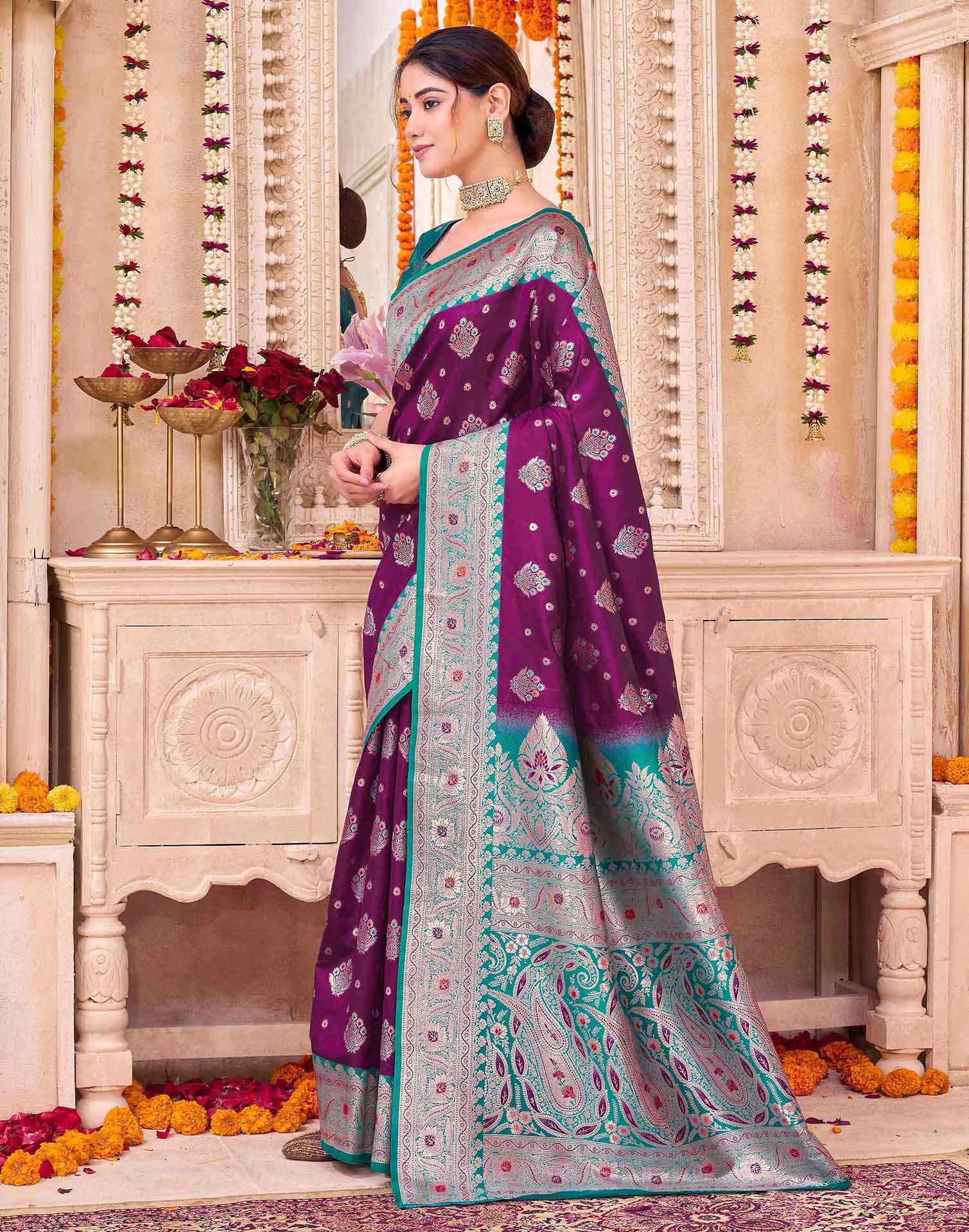 Wine Silk Woven Saree - Image 7