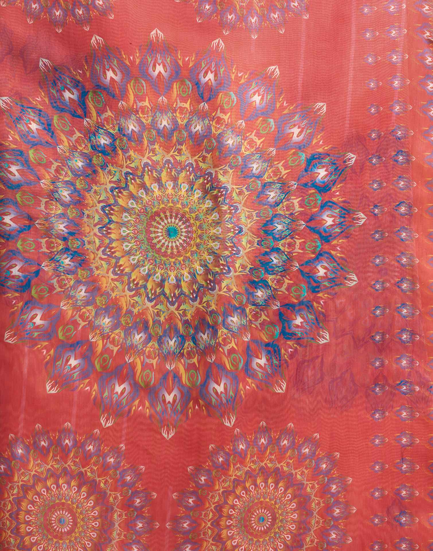 Yellow Chanderi Cotton Printed Saree - Image 6