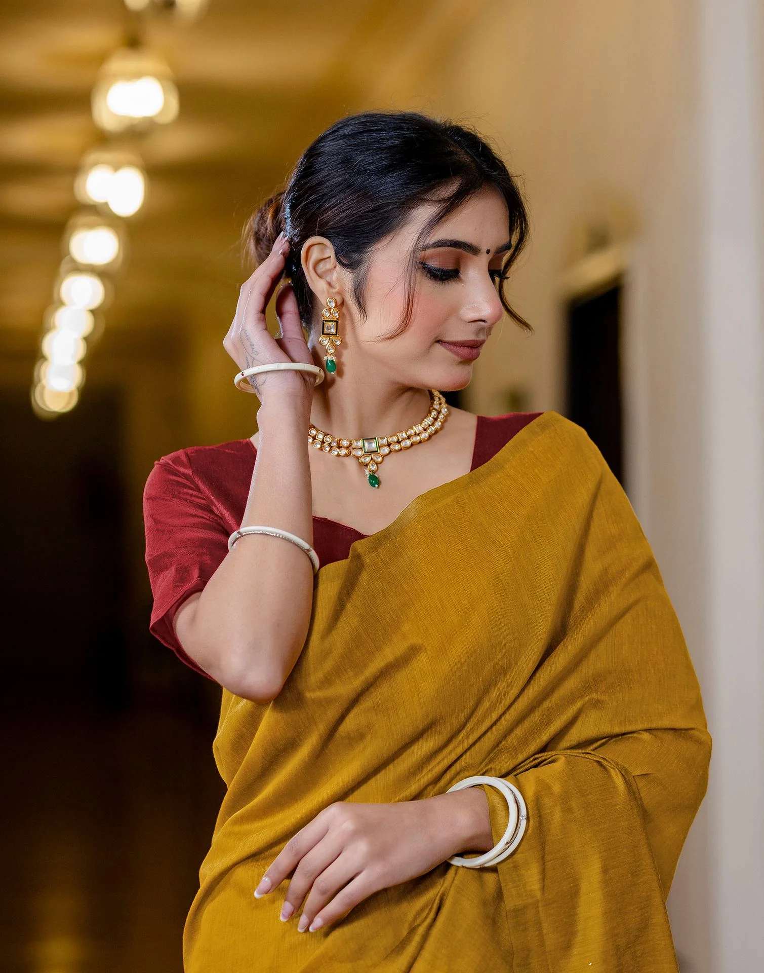 Yellow Chanderi Cotton Tassels Plain Saree - Image 2