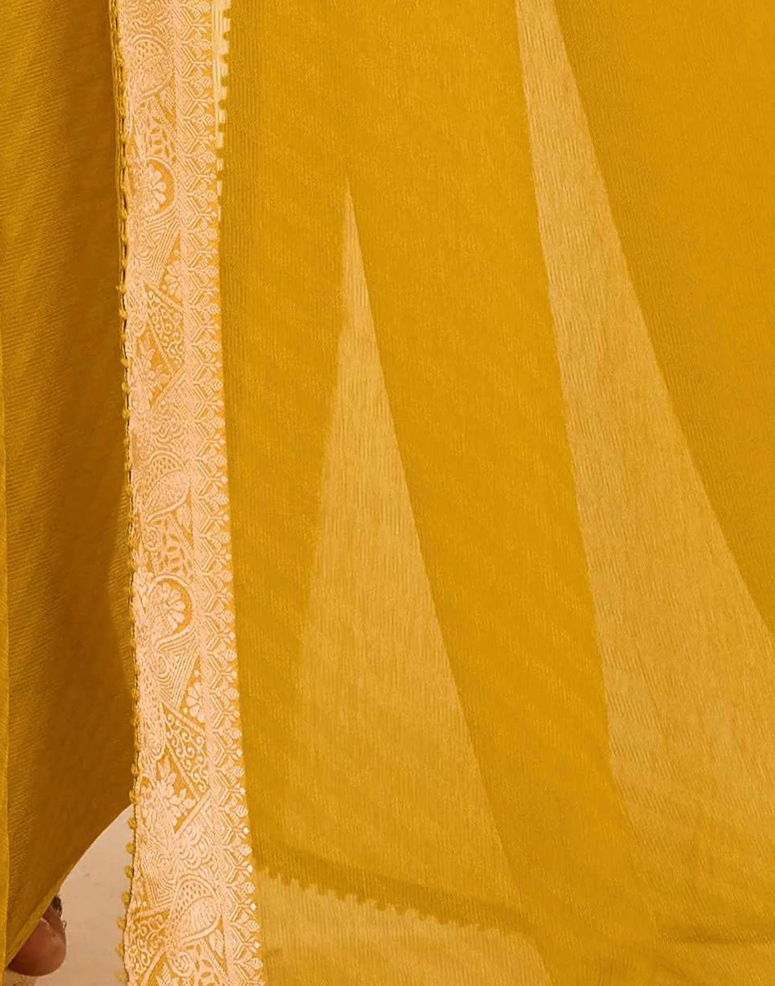 Yellow Chiffon Lace Saree - Image 7