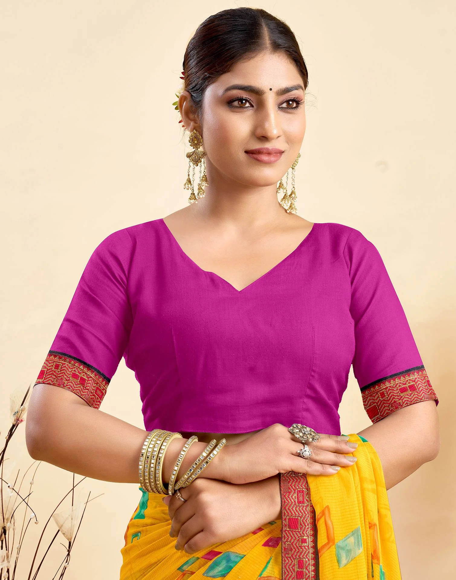 Yellow Chiffon Printed Saree - Image 7