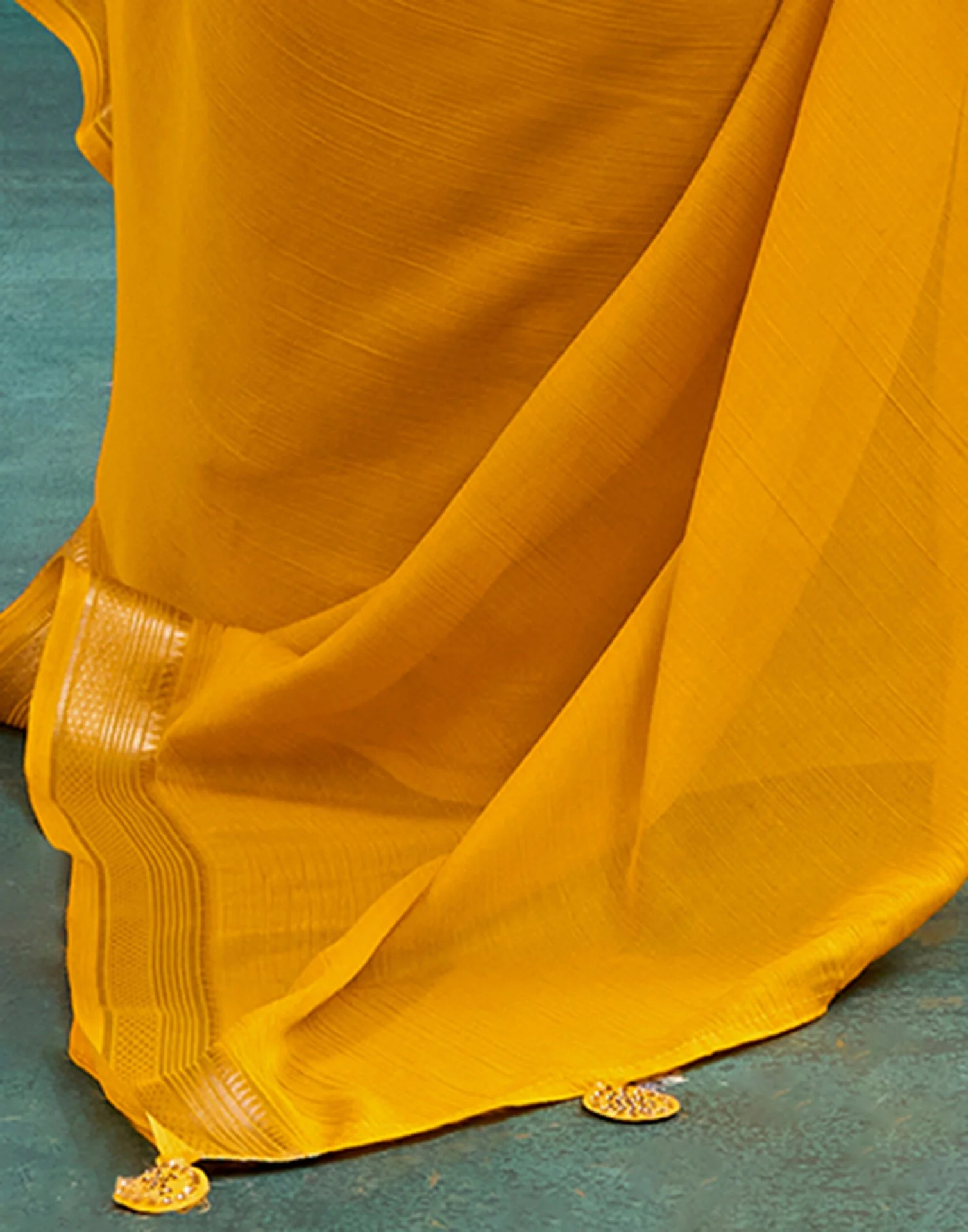 Yellow Chiffon Woven Border Saree - Image 6