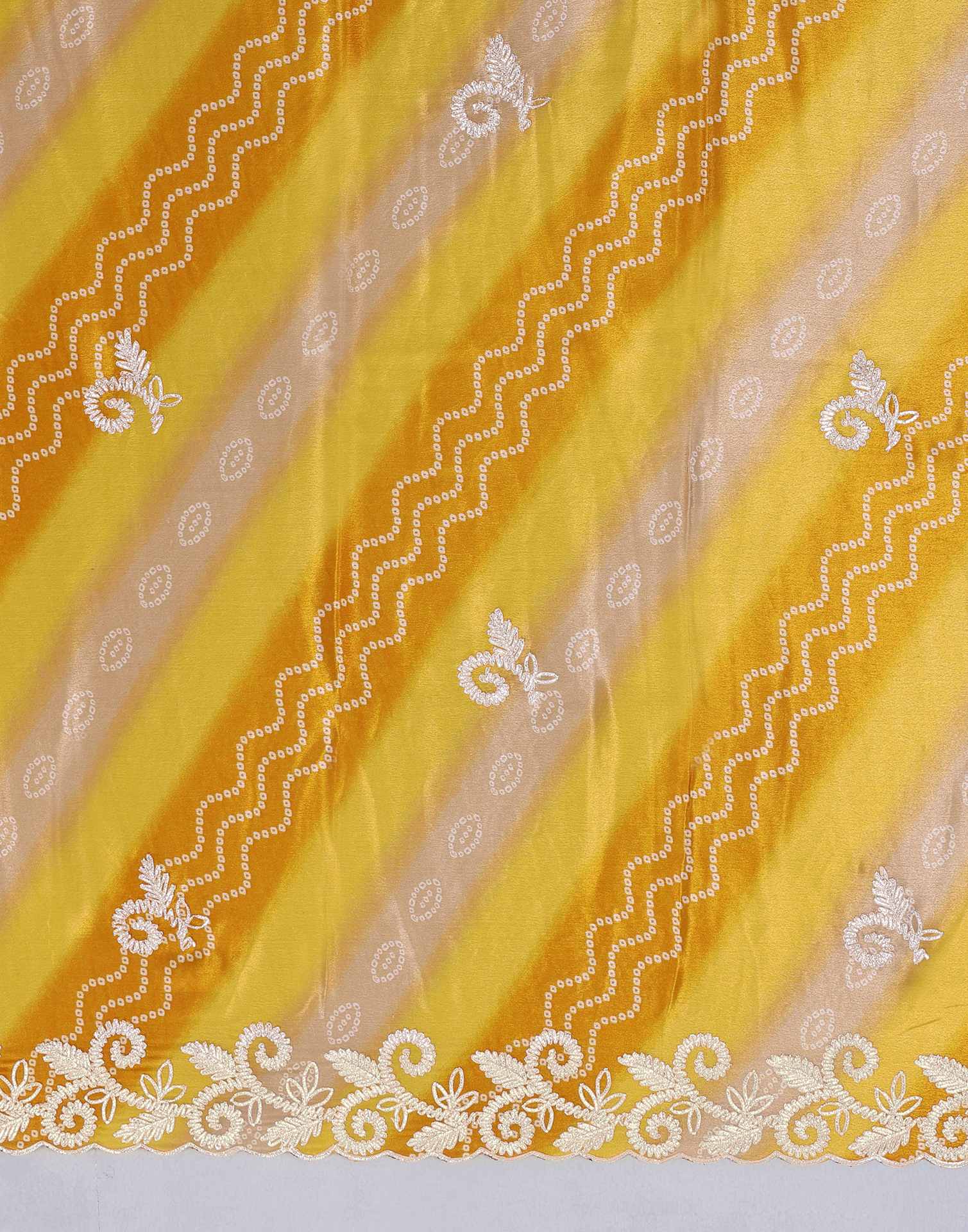 Yellow Chinnon Printed Bandhani Saree - Image 5
