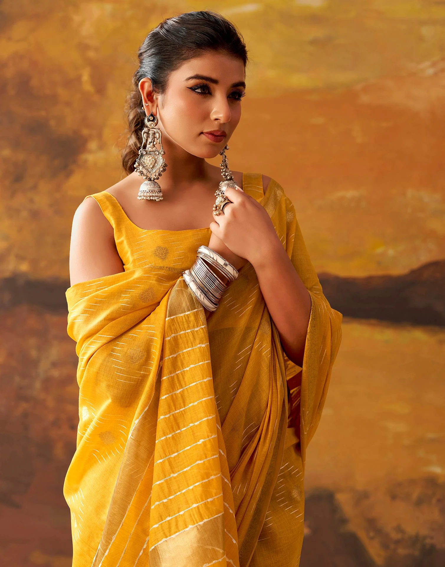Yellow Cotton Chanderi Woven Saree - Image 2