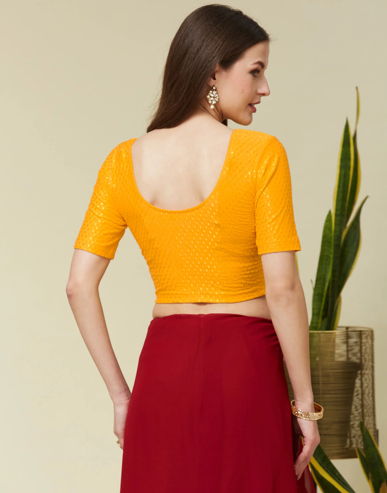 Yellow Cotton Dyed Self Woven Blouse - Image 6