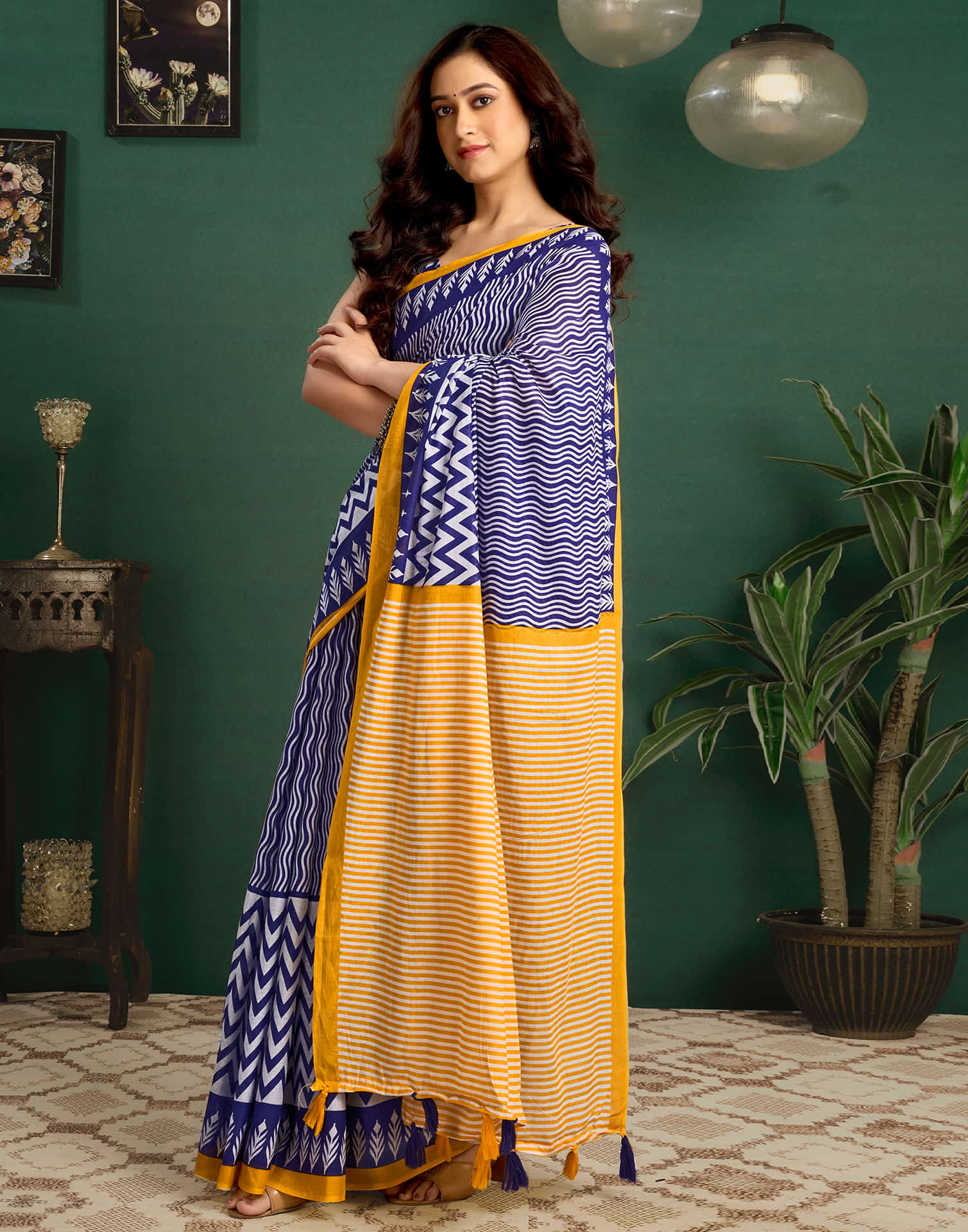Blue Cotton Printed Saree - Image 5