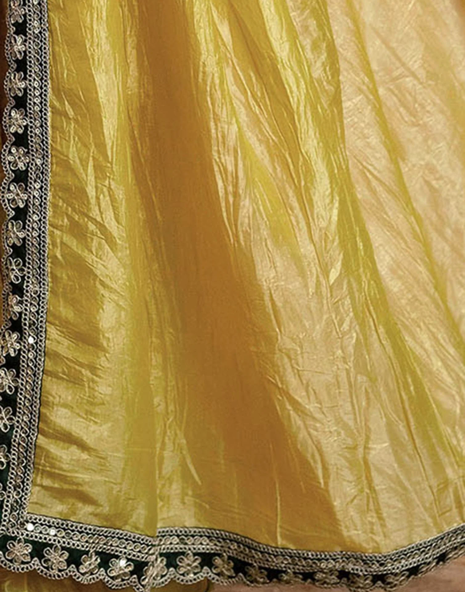 Yellow Crush Tissue Sequence Lace Saree - Image 10