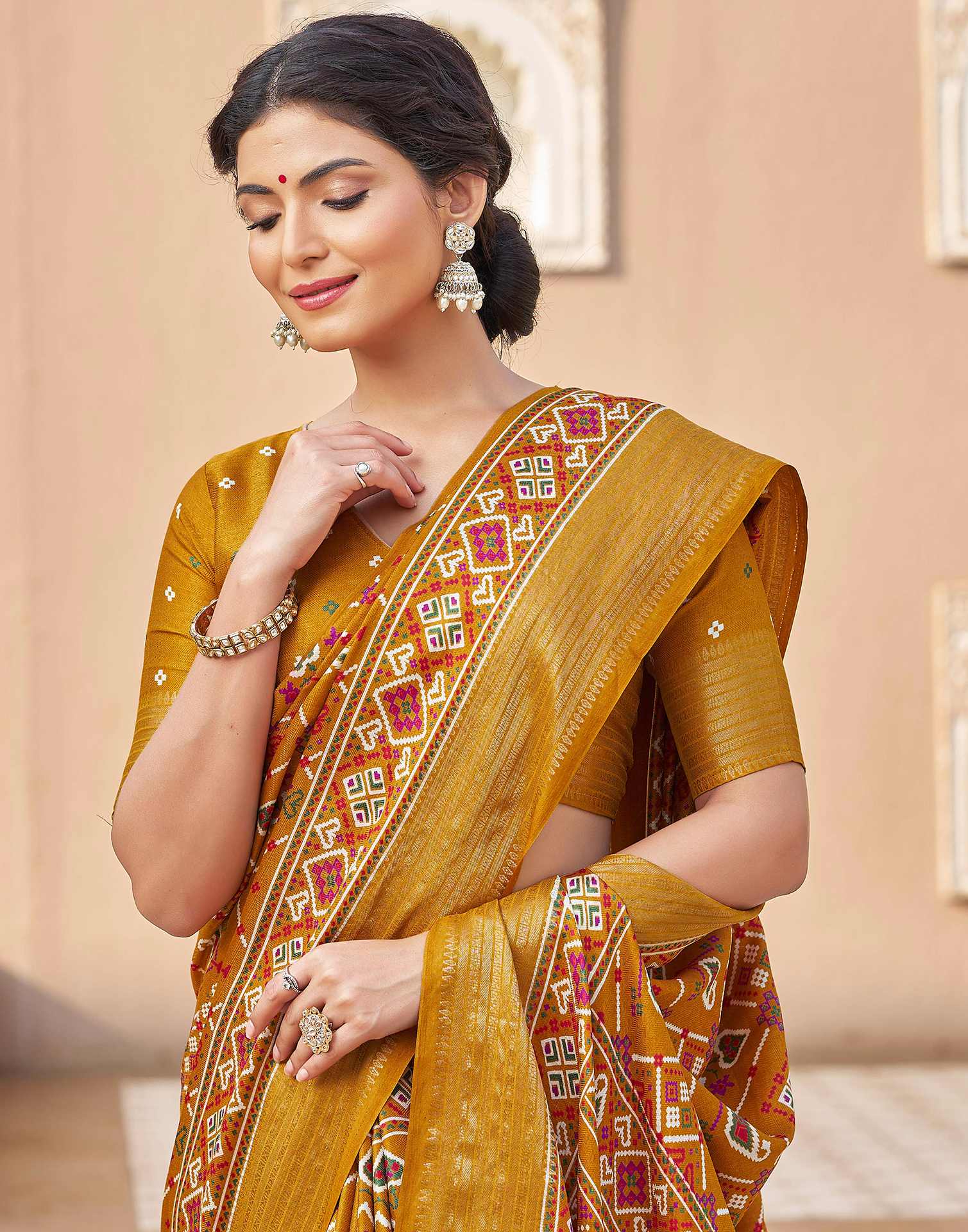 Yellow Silk Printed Patola Saree - Image 4