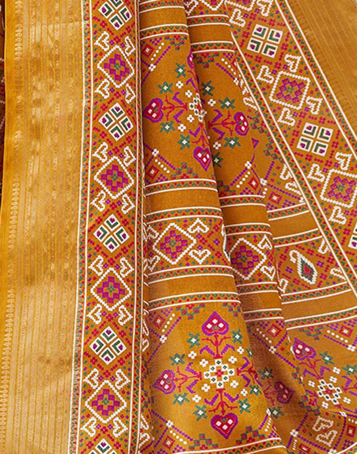 Yellow Silk Printed Patola Saree - Image 9