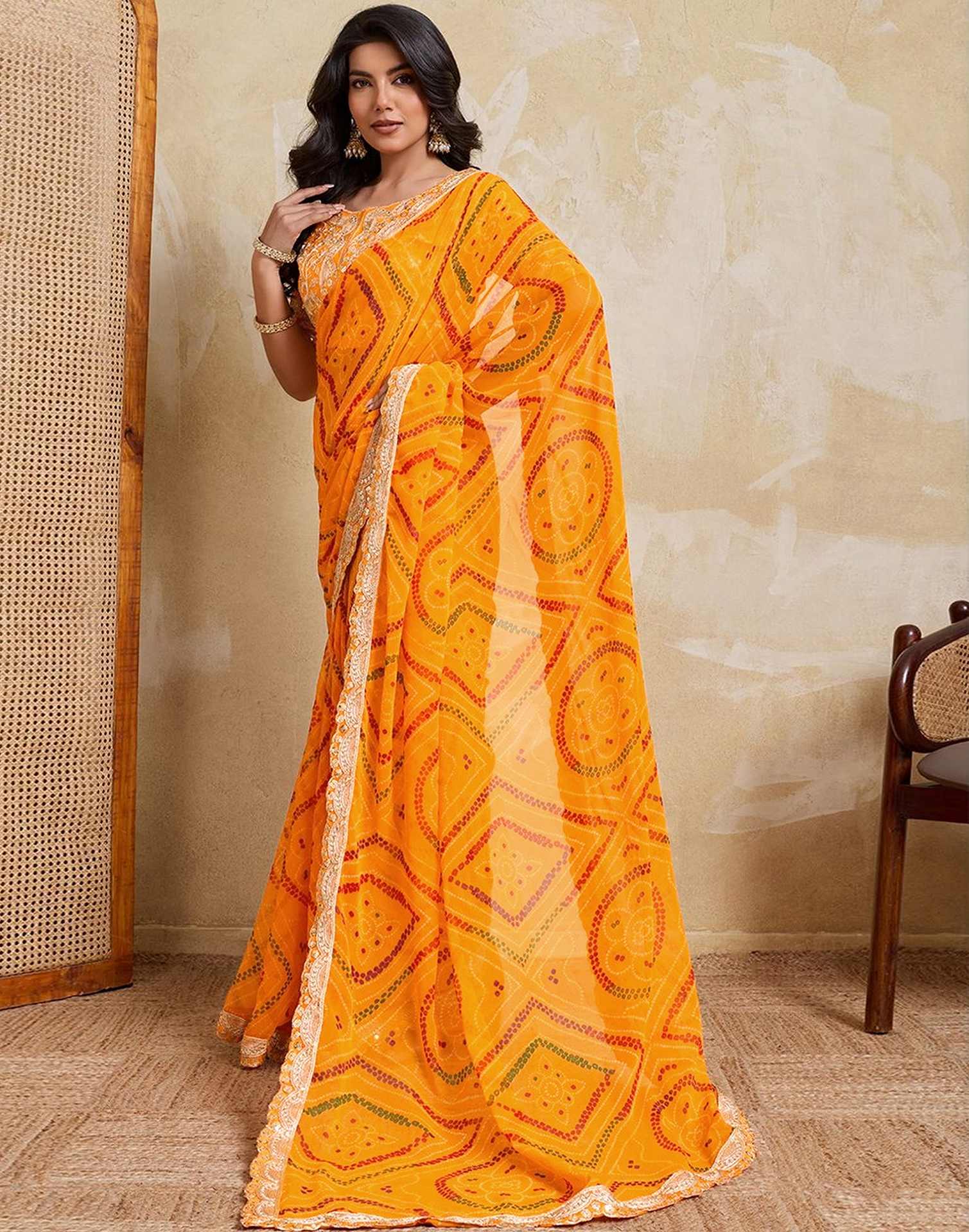 Yellow Georgette Bandhani Printed SareeĀ - Image 4