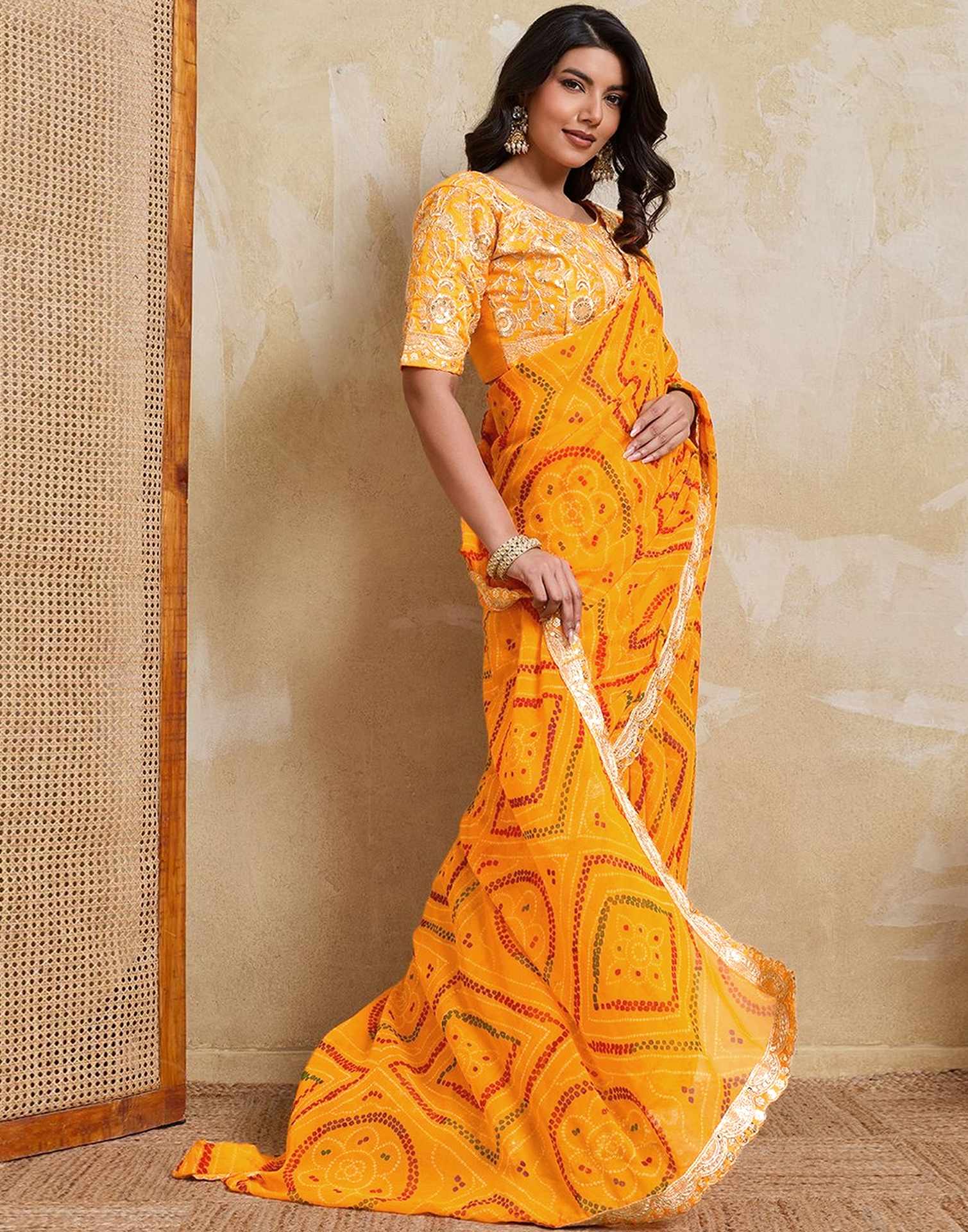 Yellow Georgette Bandhani Printed SareeĀ - Image 5