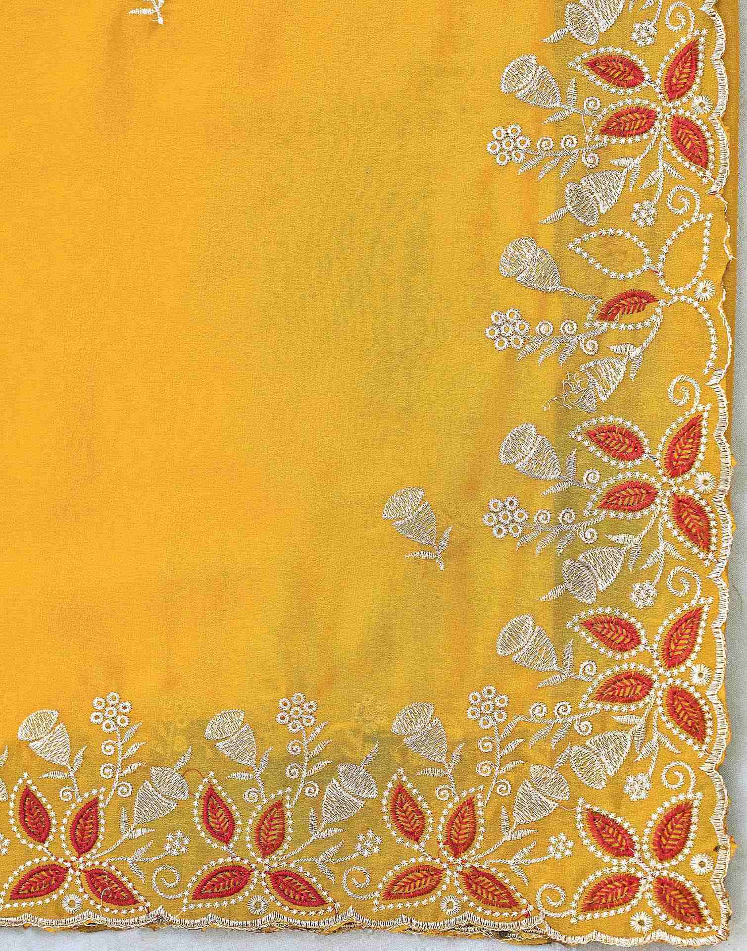 Yellow Georgette Embroidery Saree - Image 7