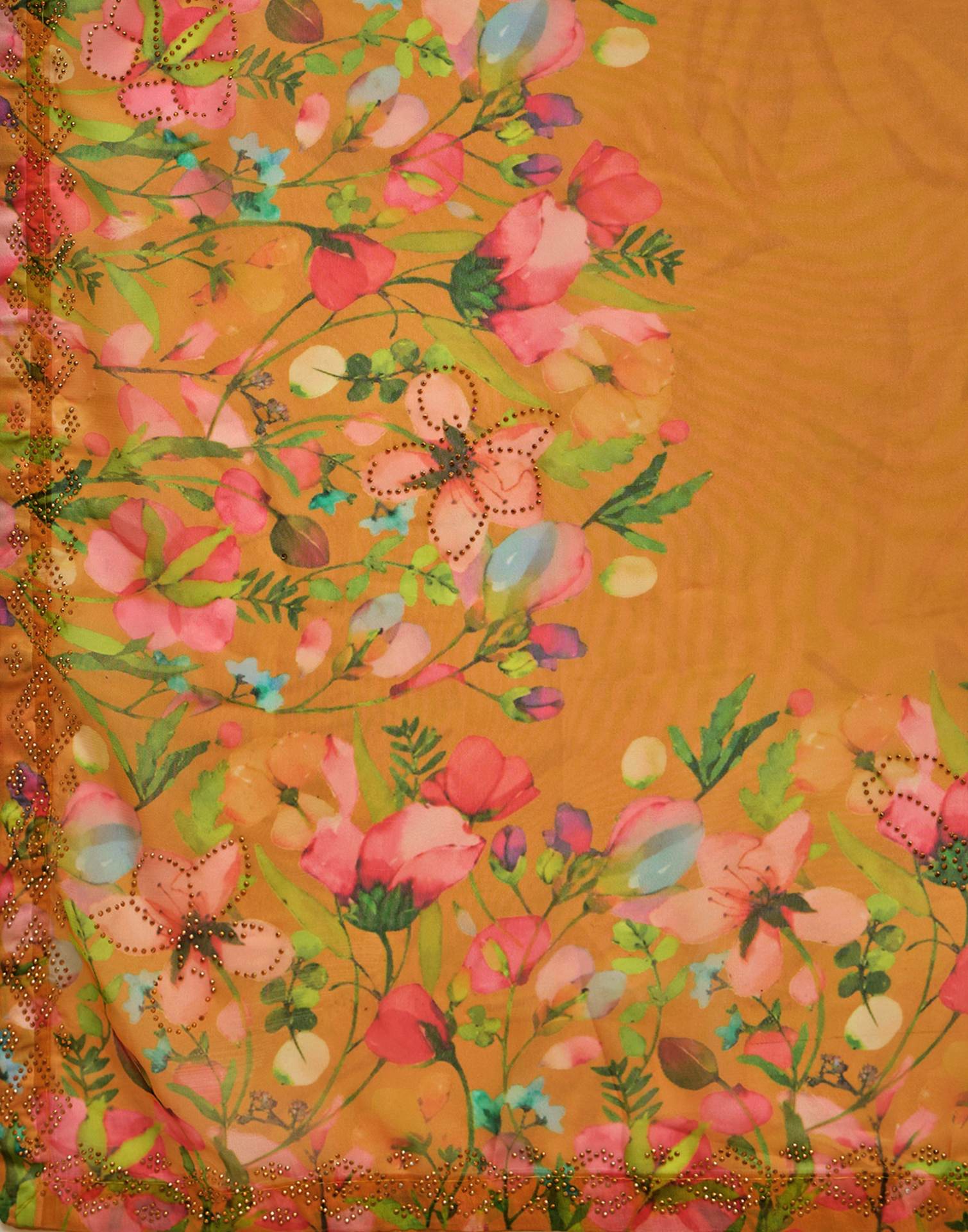 Yellow Georgette Floral Printed Saree - Image 8