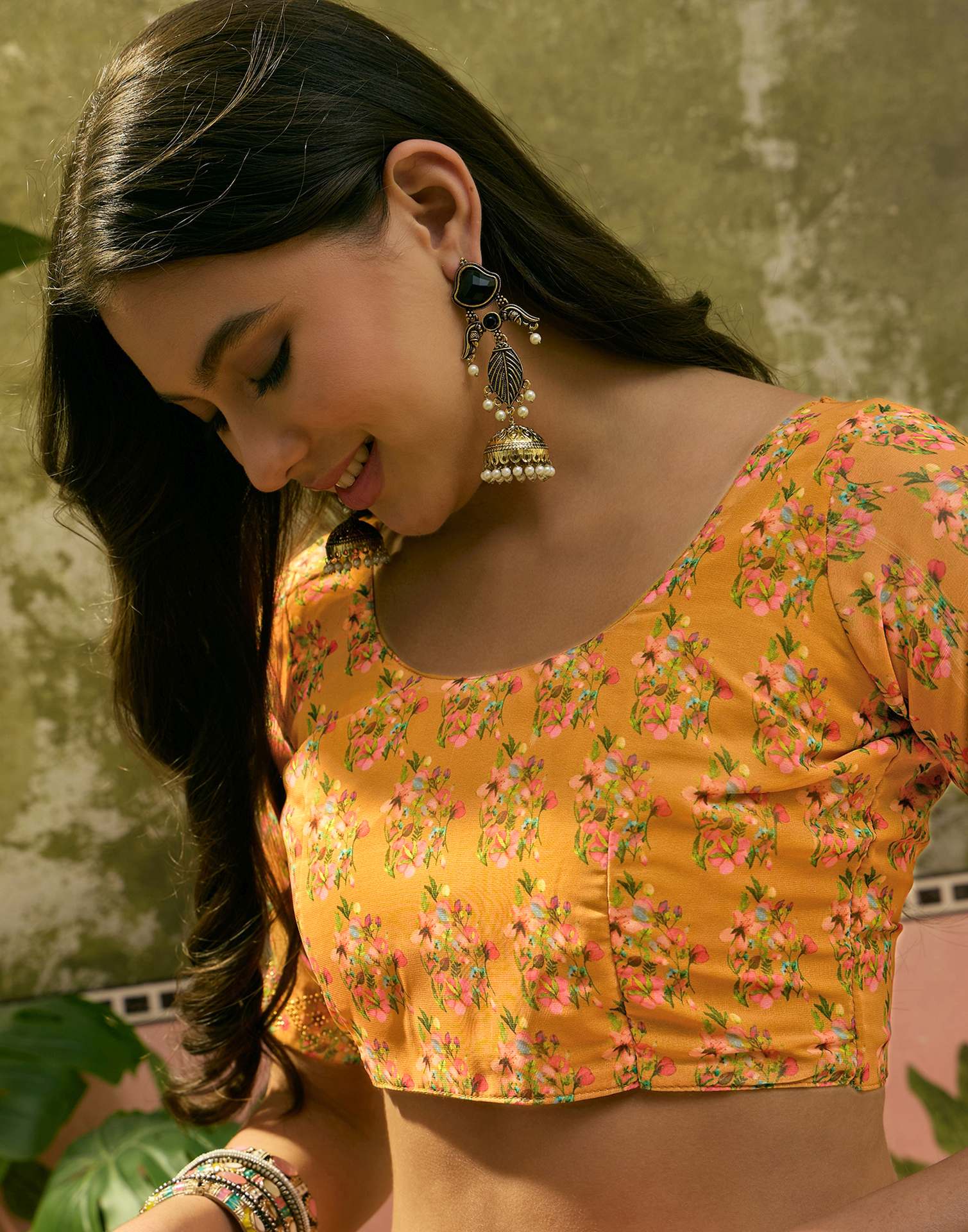 Yellow Georgette Floral Printed Saree - Image 9