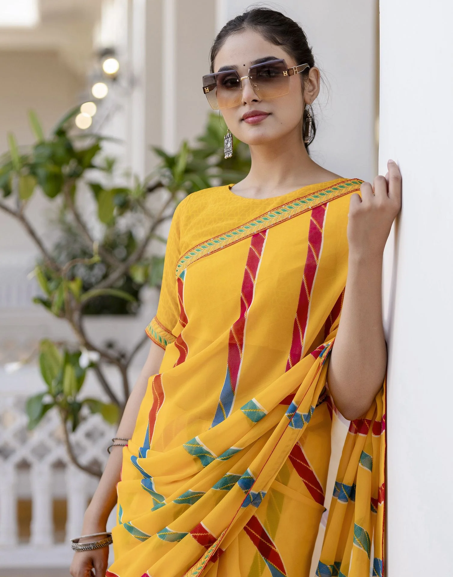 Yellow Georgette printed Saree - Image 2