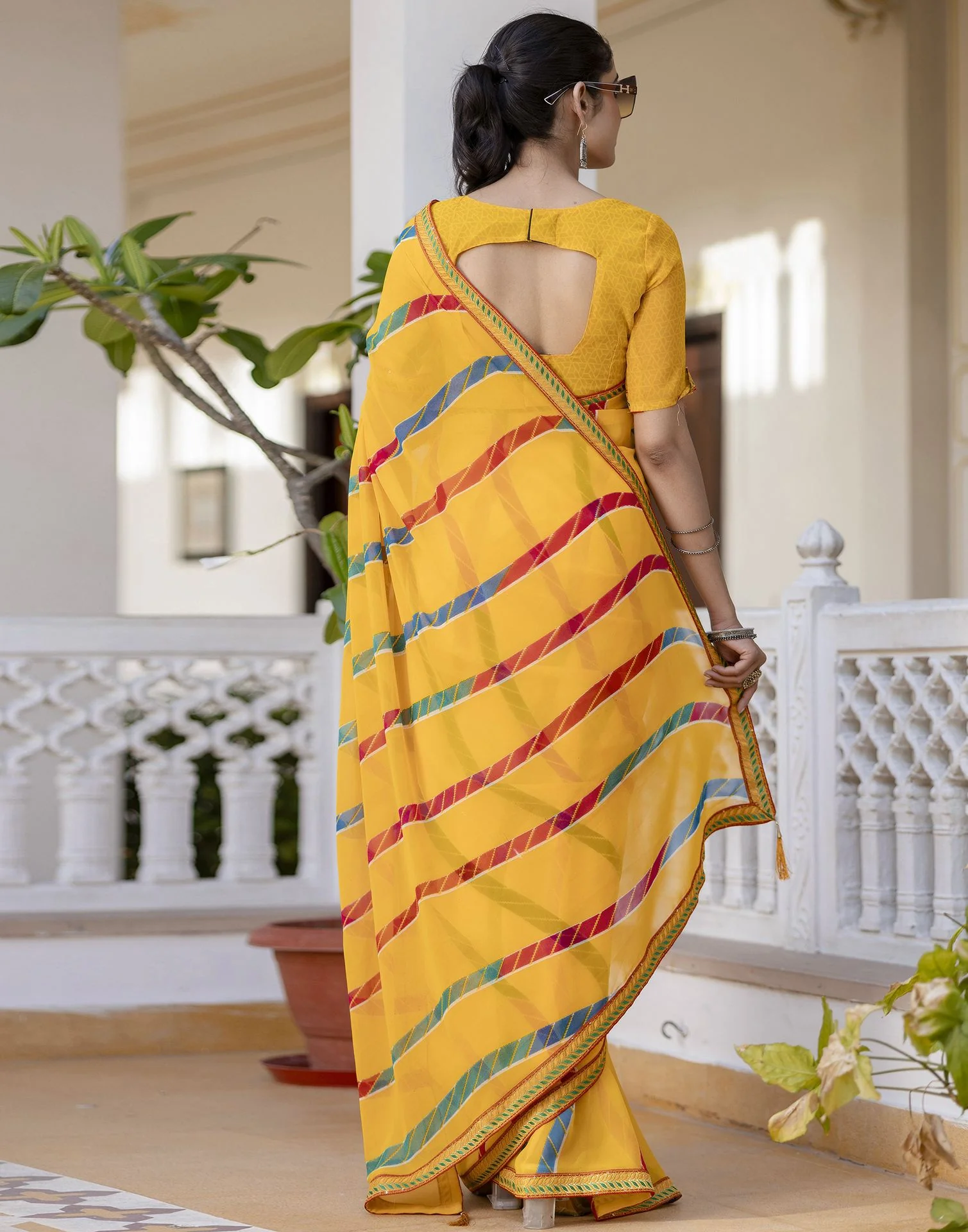 Yellow Georgette printed Saree - Image 5