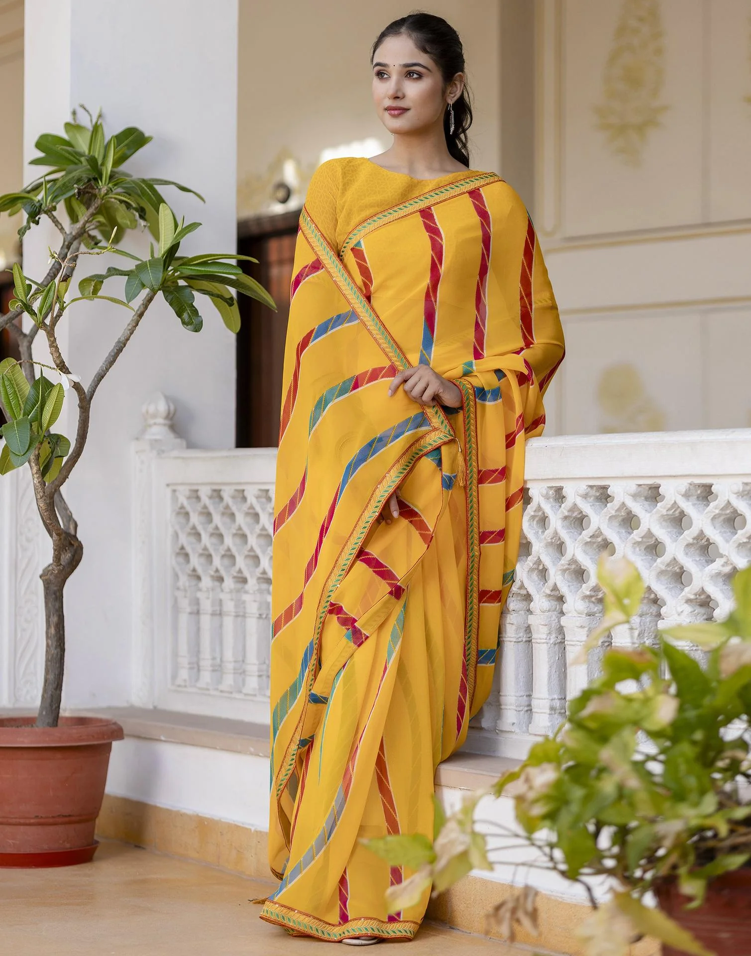 Yellow Georgette printed Saree - Image 6