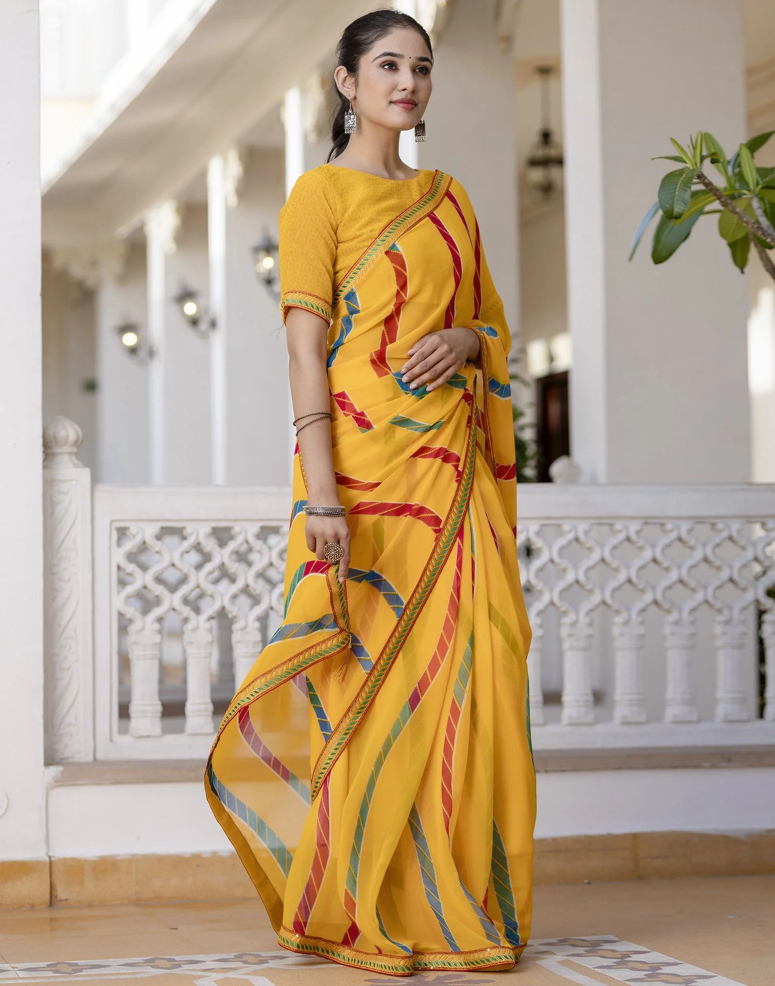 Yellow Georgette printed Saree - Image 7