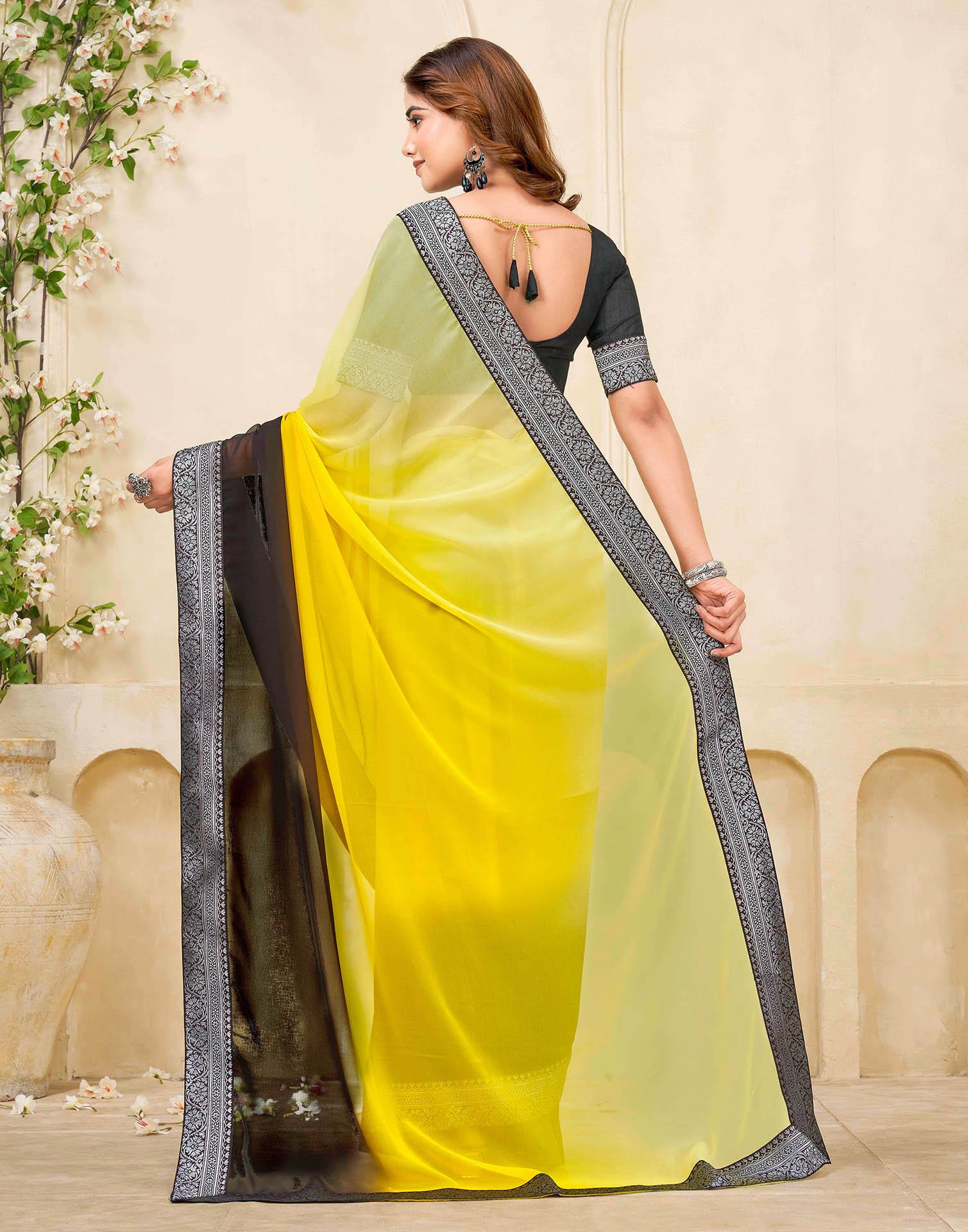 Yellow Georgette Woven Lace Saree - Image 6