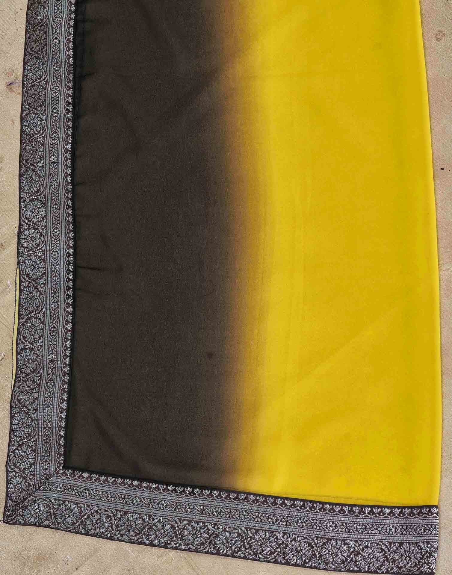 Yellow Georgette Woven Lace Saree - Image 8