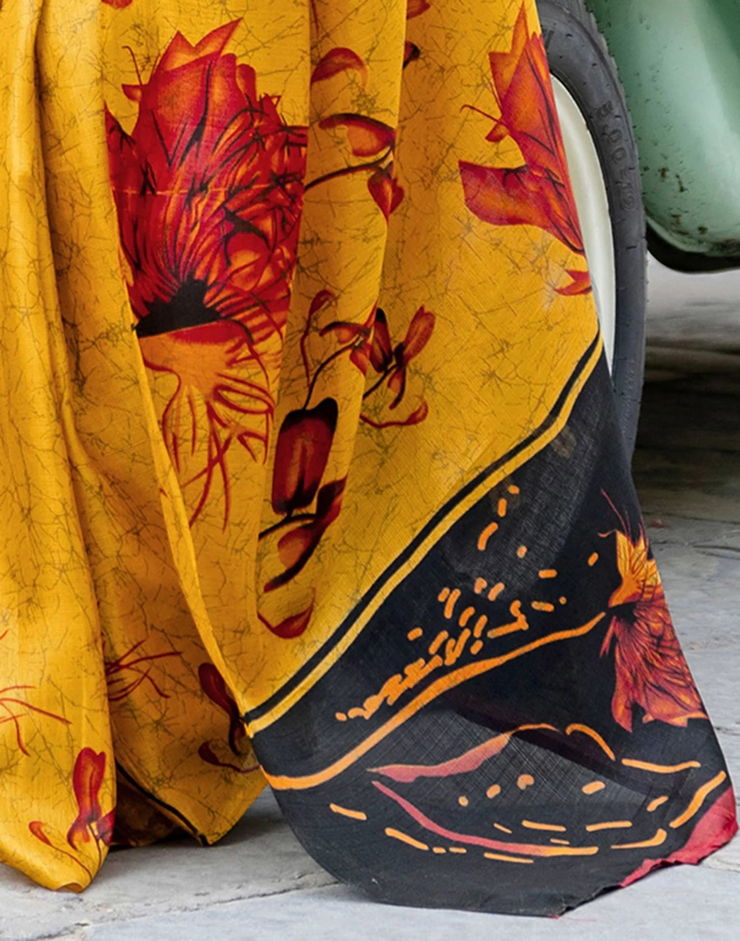Yellow Khadi Printed Saree - Image 11