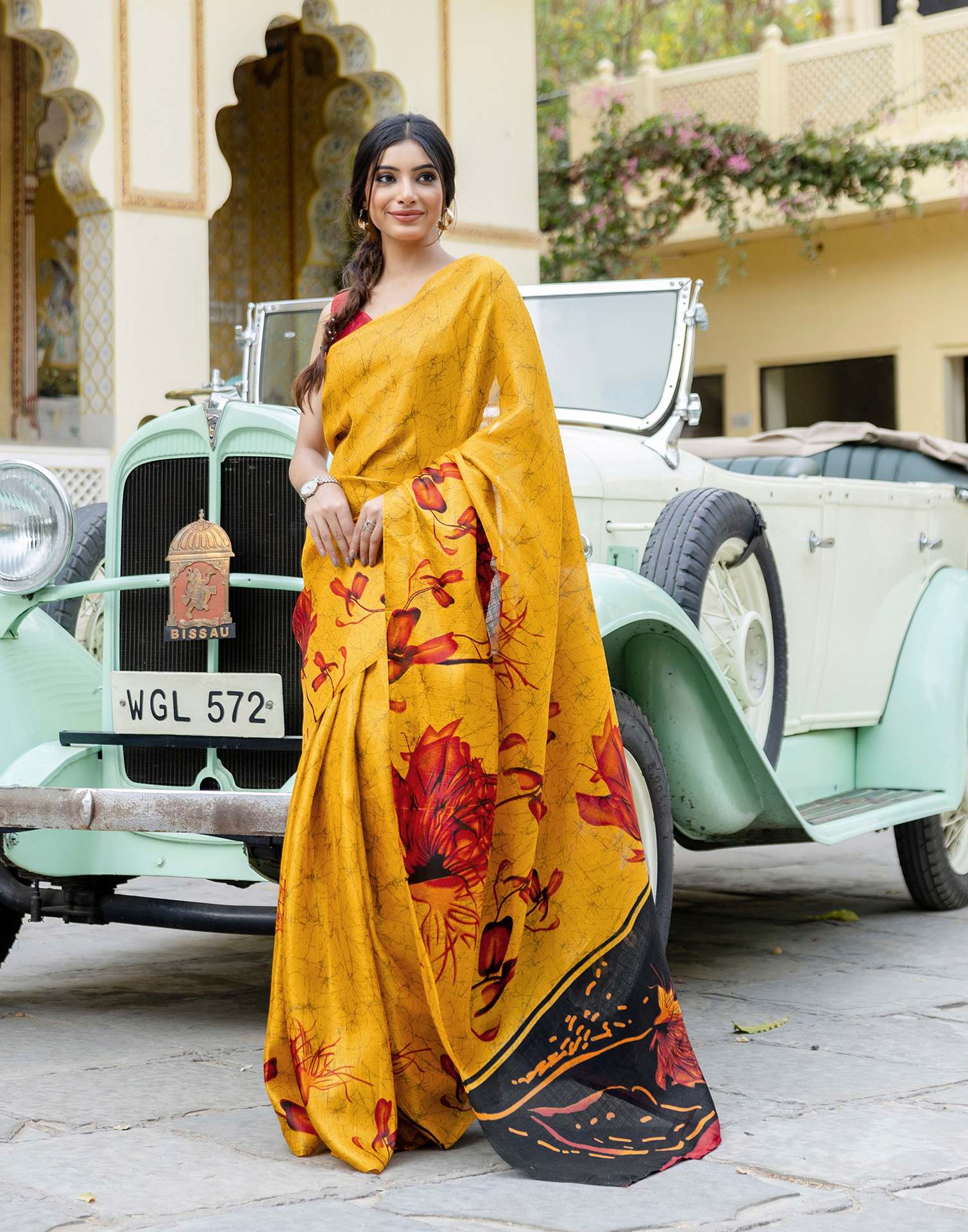 Yellow Khadi Printed Saree - Image 4
