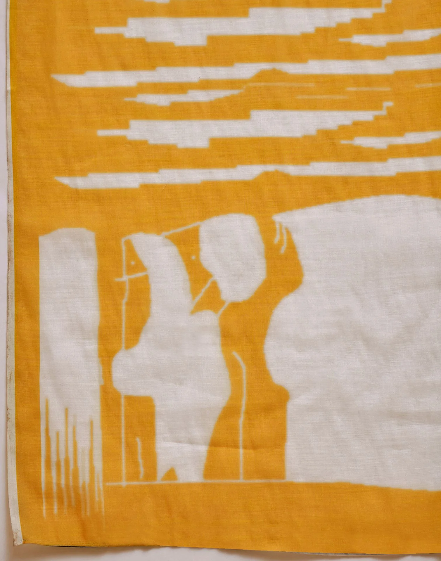 Yellow Linen Printed Saree - Image 9